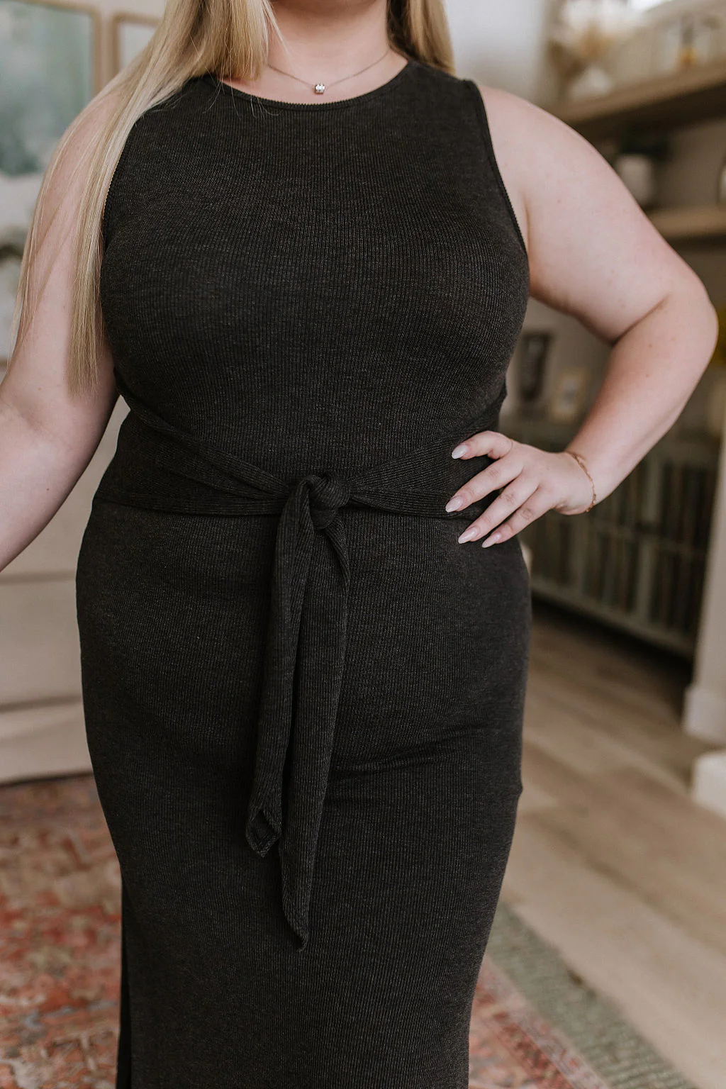 Out on the Town Tie Detail Midi Dress in Charcoal - 6/22/2023 - Image 4
