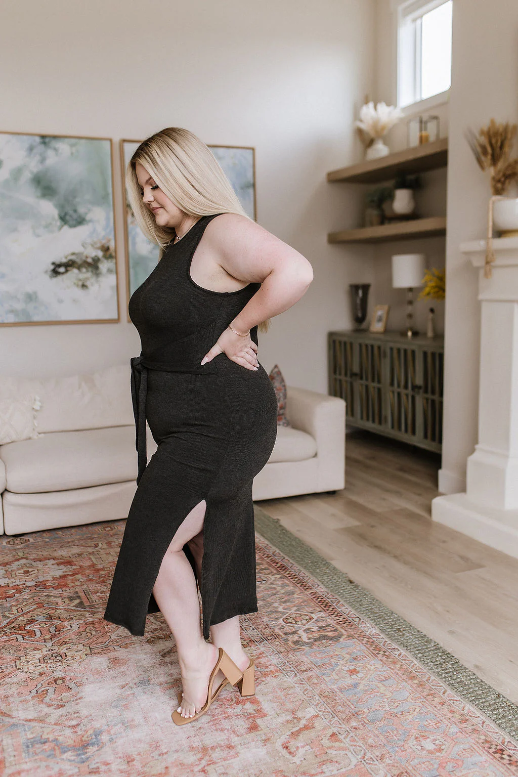 Out on the Town Tie Detail Midi Dress in Charcoal - 6/22/2023 - Image 6