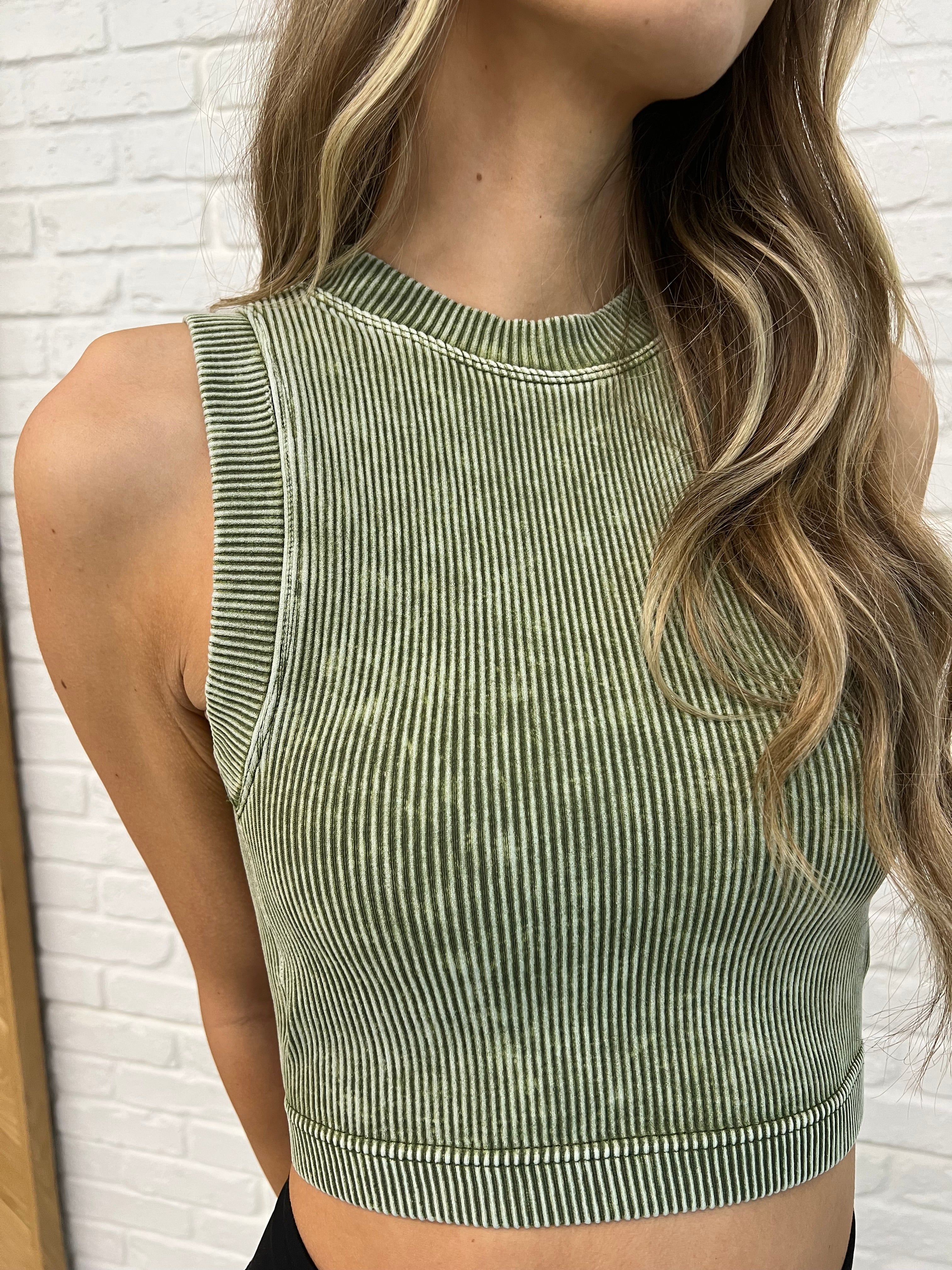 Over and Out Cropped Ribbed Tank in Ash Olive - 2/10/2025 - Image 3
