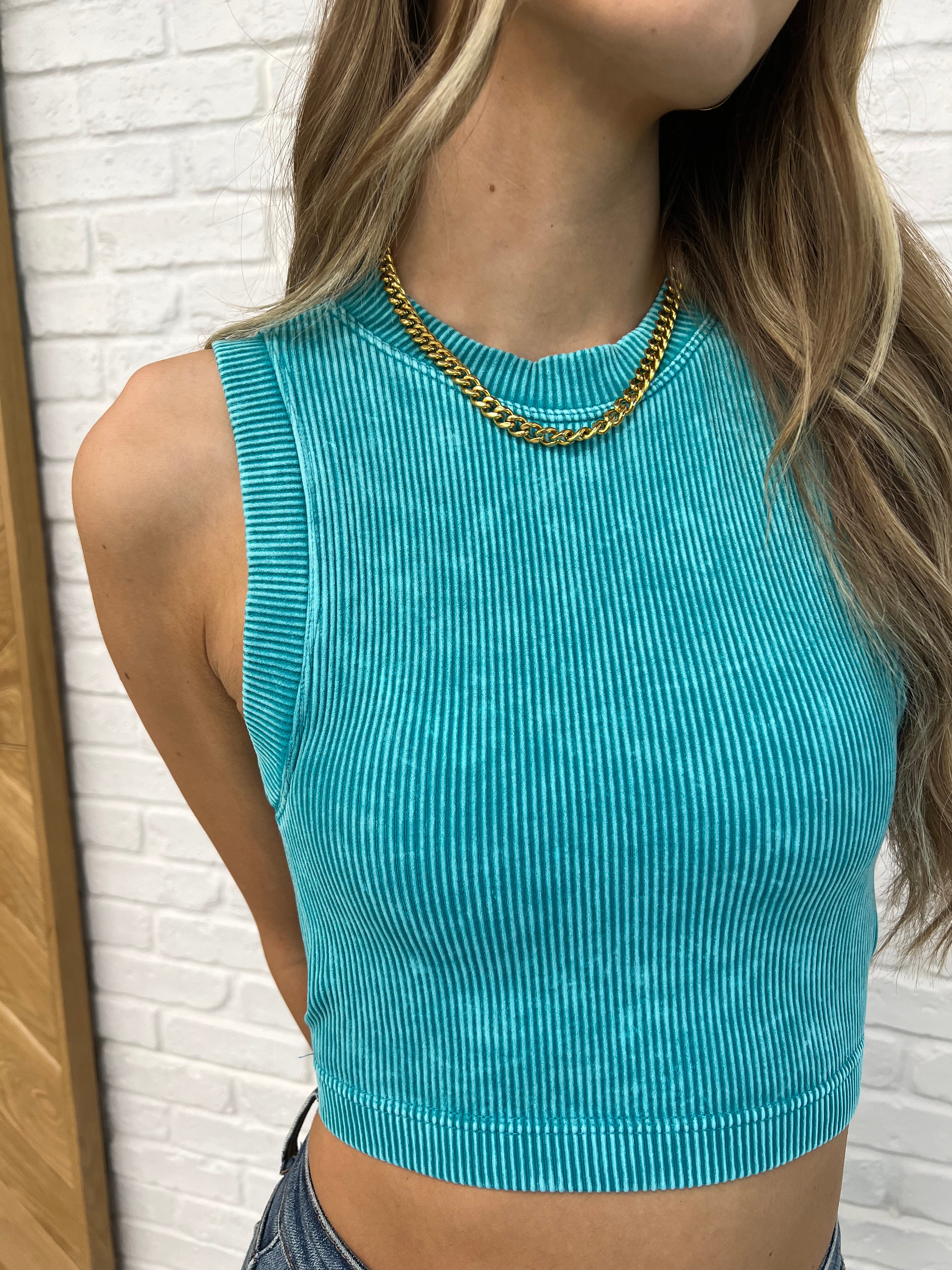 Over and Out Cropped Ribbed Tank in Lt Teal - 2/10/2025 - Image 5