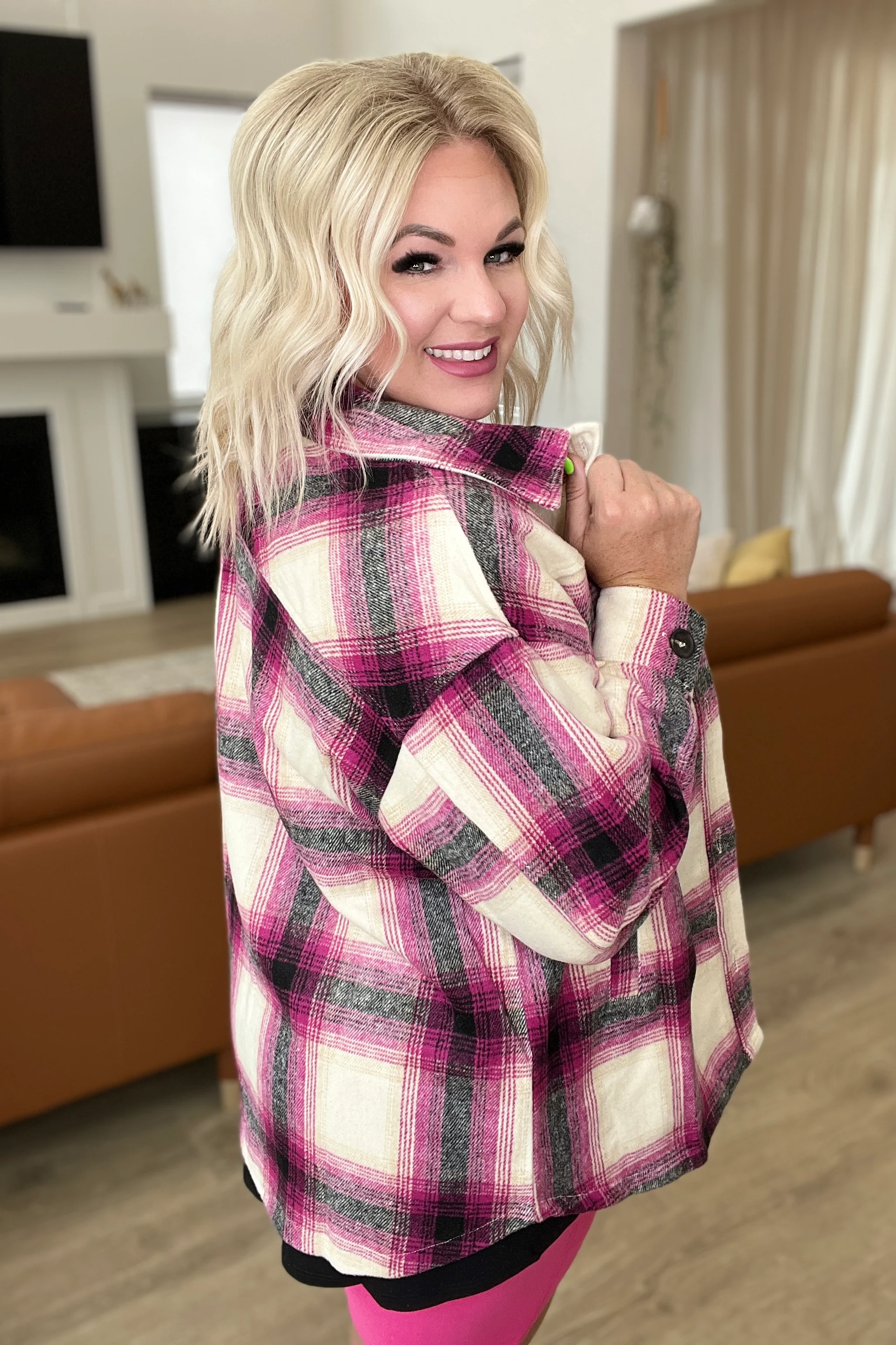 Oversized Longline Plaid Shacket in Magenta - 8/30/2023 - Image 4