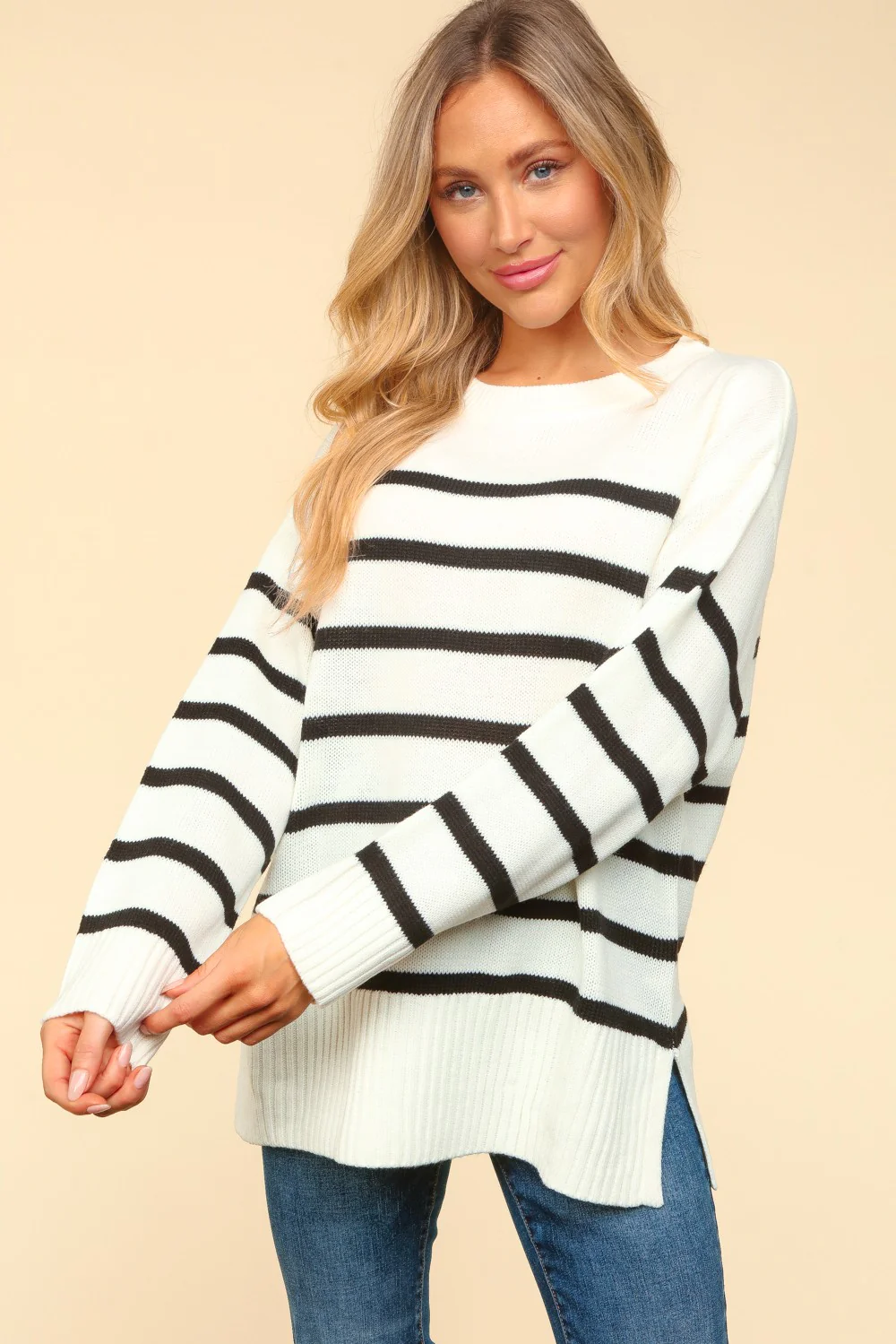 Oversized Pullover Stripe Sweater Knit Top - Image 5