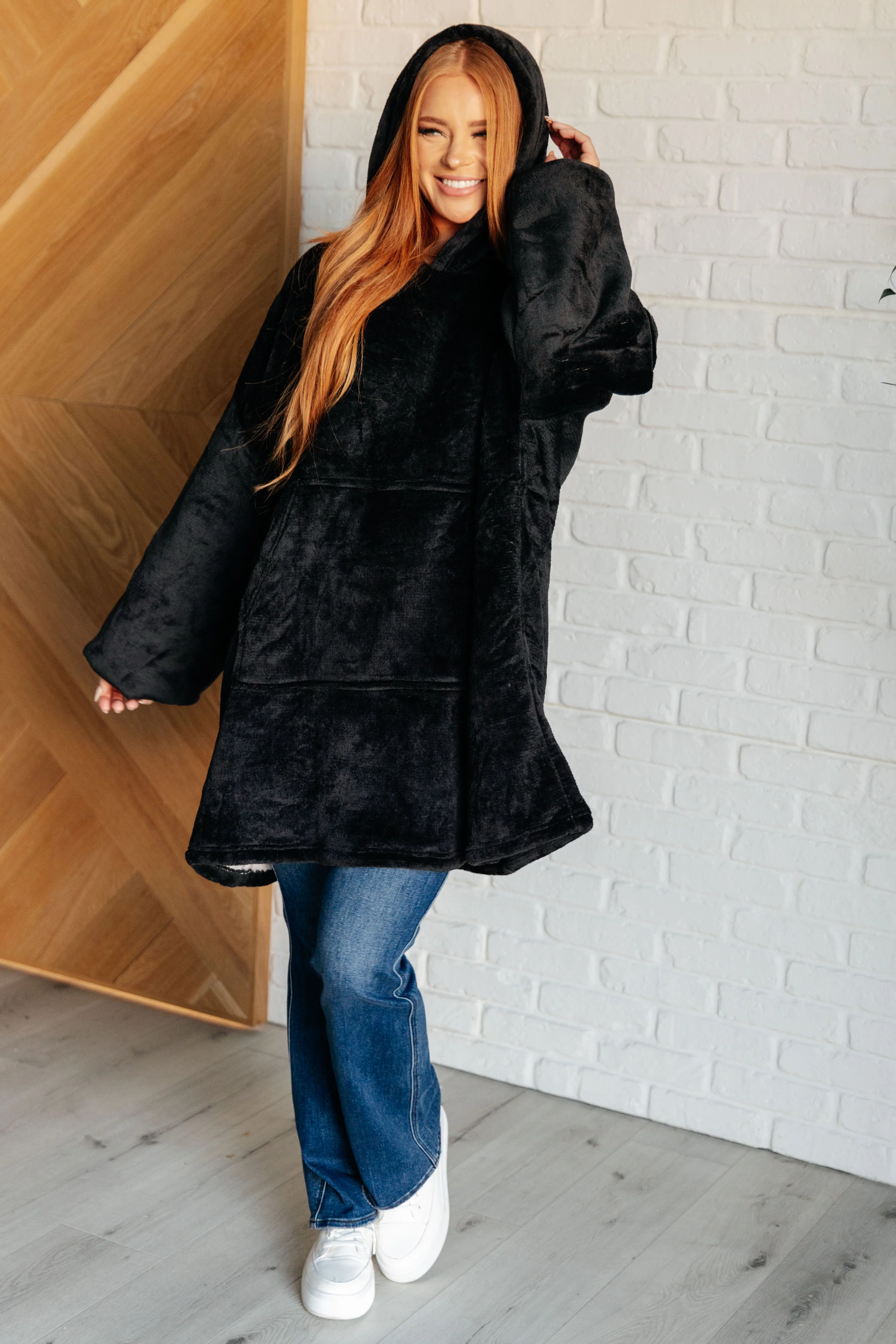 Oversized Velour Blanket Hoodie in Black - 12/6/2024 - Image 4