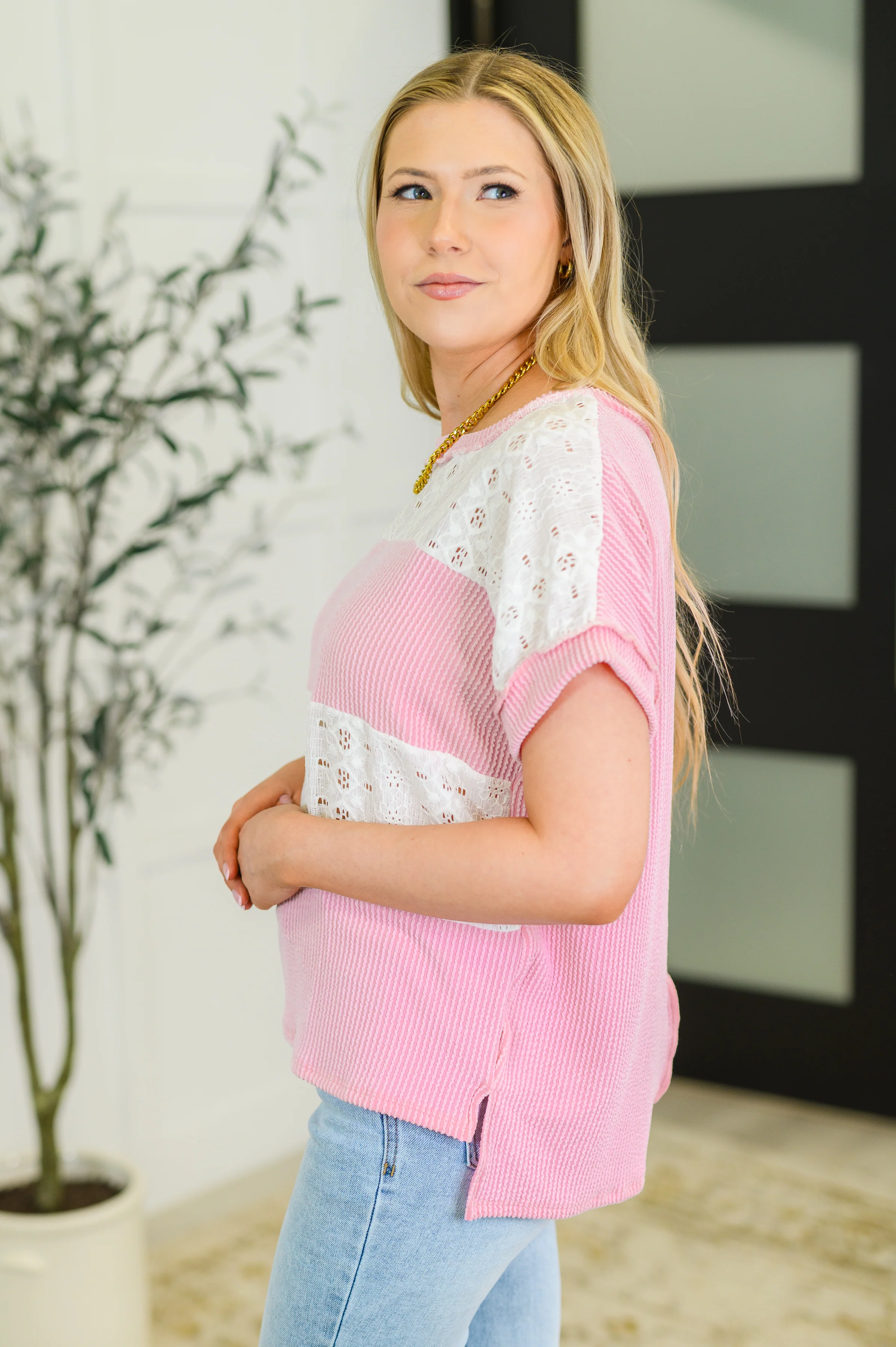 Parlour Picnic Color Block Knit Top in Pink - 5/27/2025 - Image 4