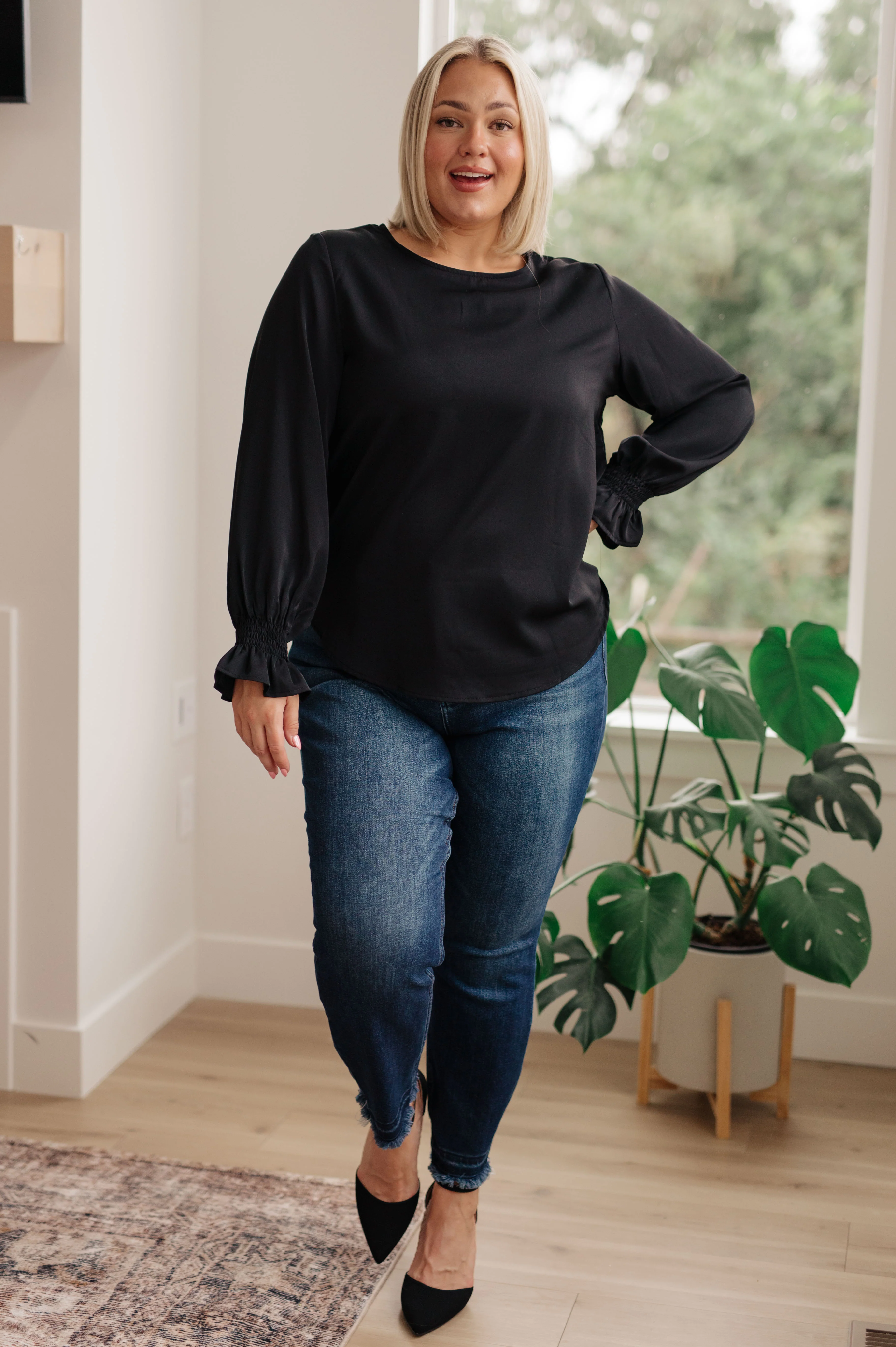 Peaceful Moments Smocked Sleeve Blouse in Black - 11/3/2023 - Image 3
