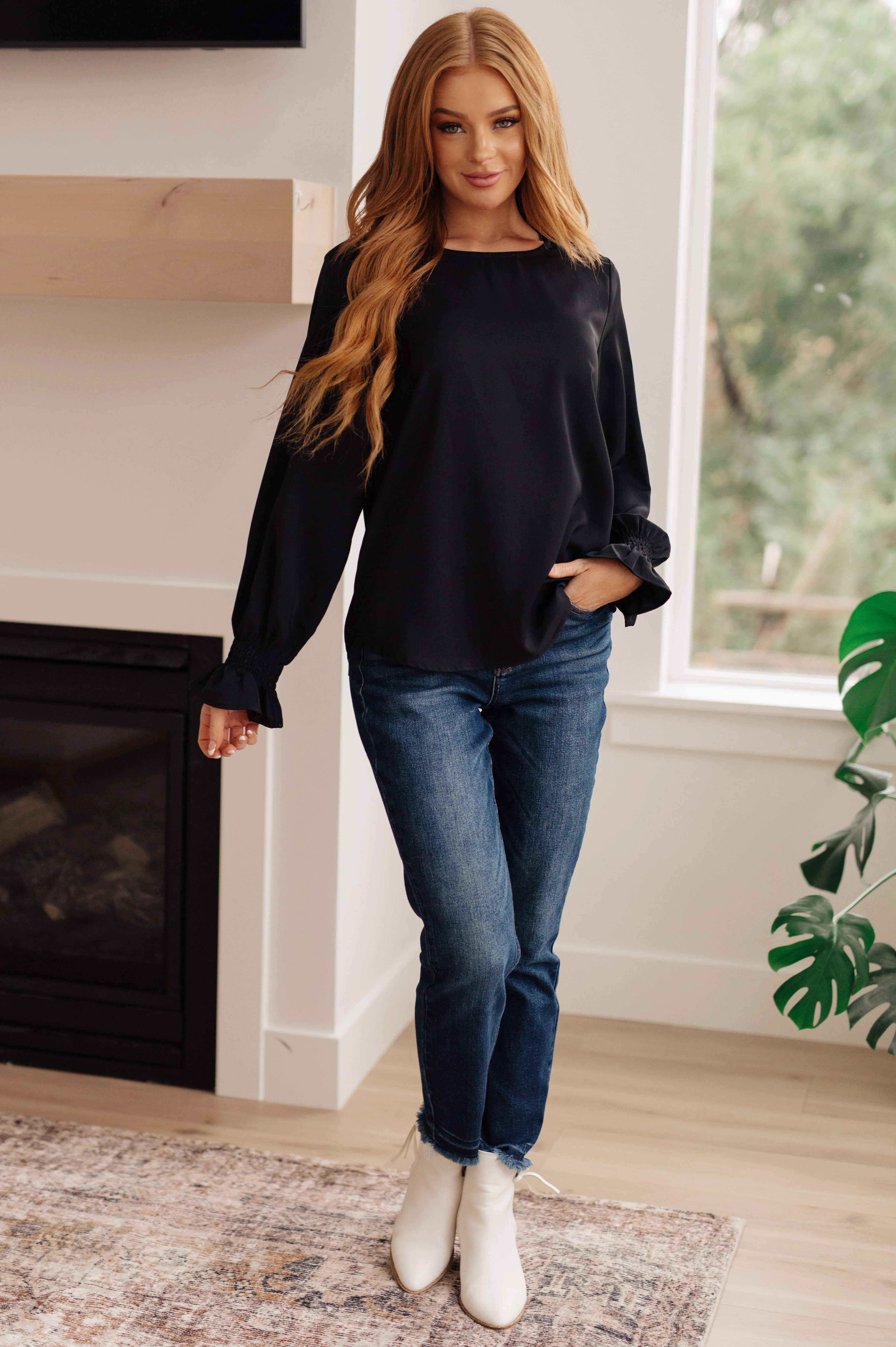 Peaceful Moments Smocked Sleeve Blouse in Black - 11/3/2023 - Image 4