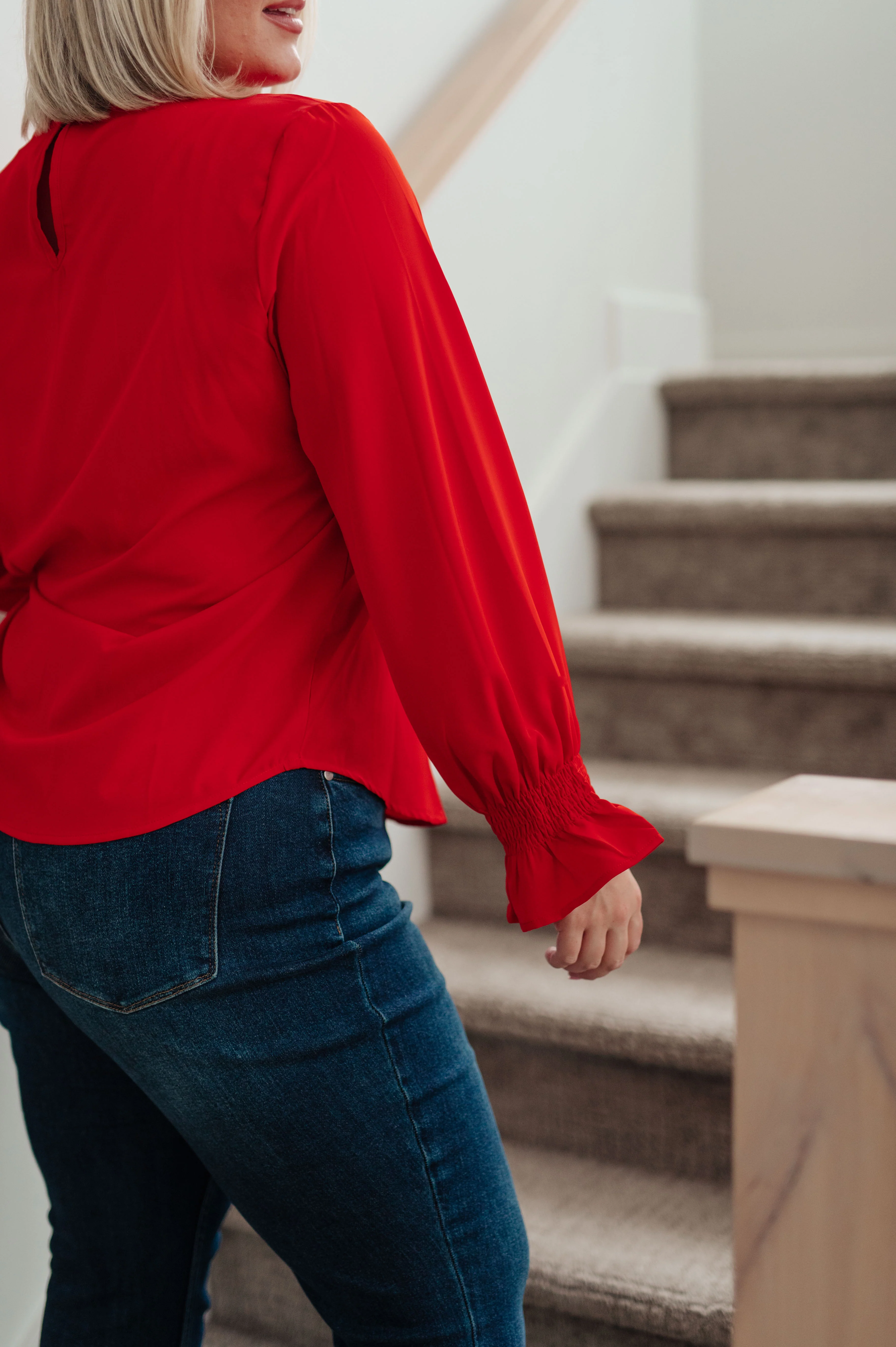 Peaceful Moments Smocked Sleeve Blouse in Red - 11/3/2023 - Image 6