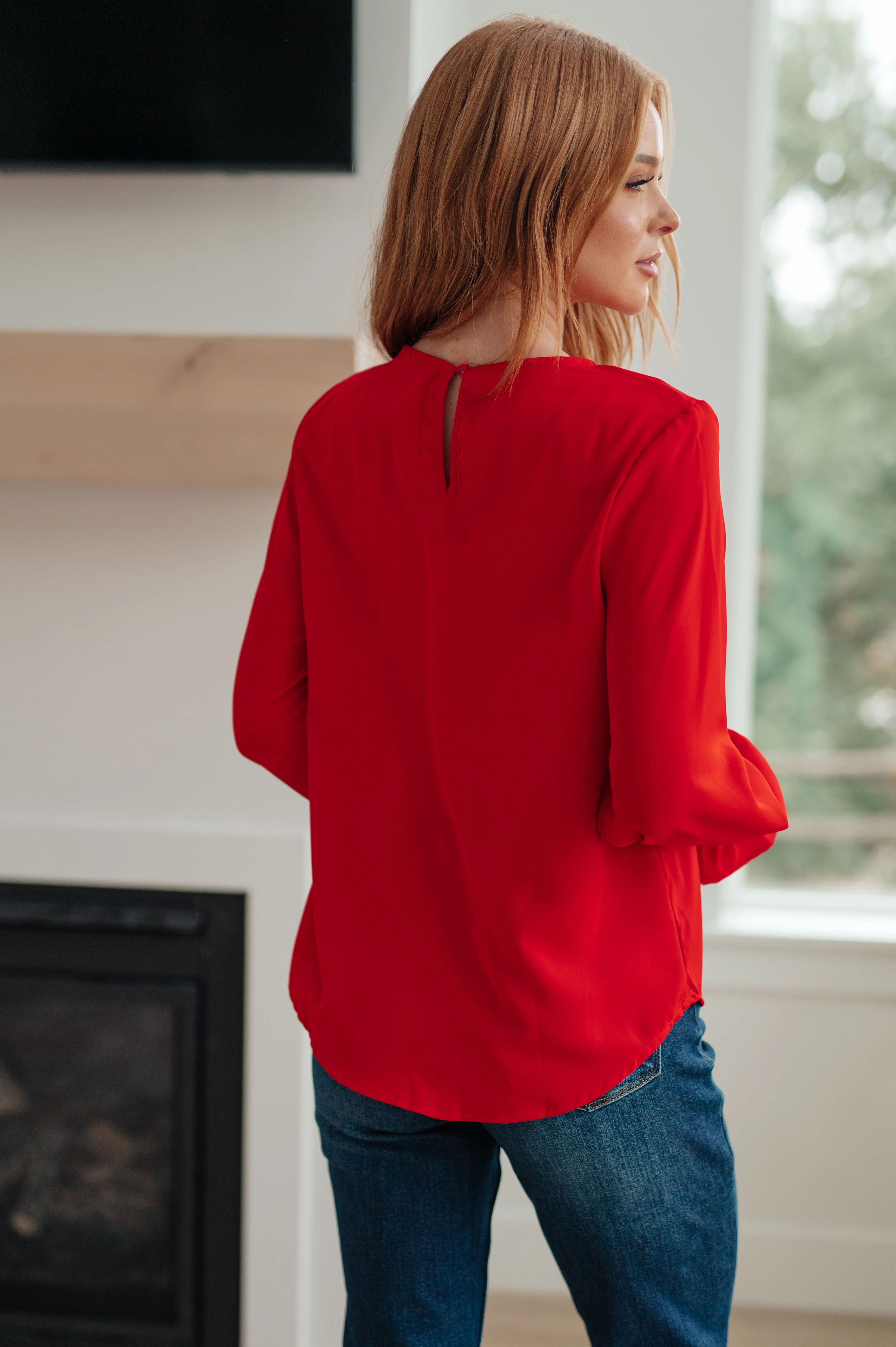 Peaceful Moments Smocked Sleeve Blouse in Red - 11/3/2023 - Image 7