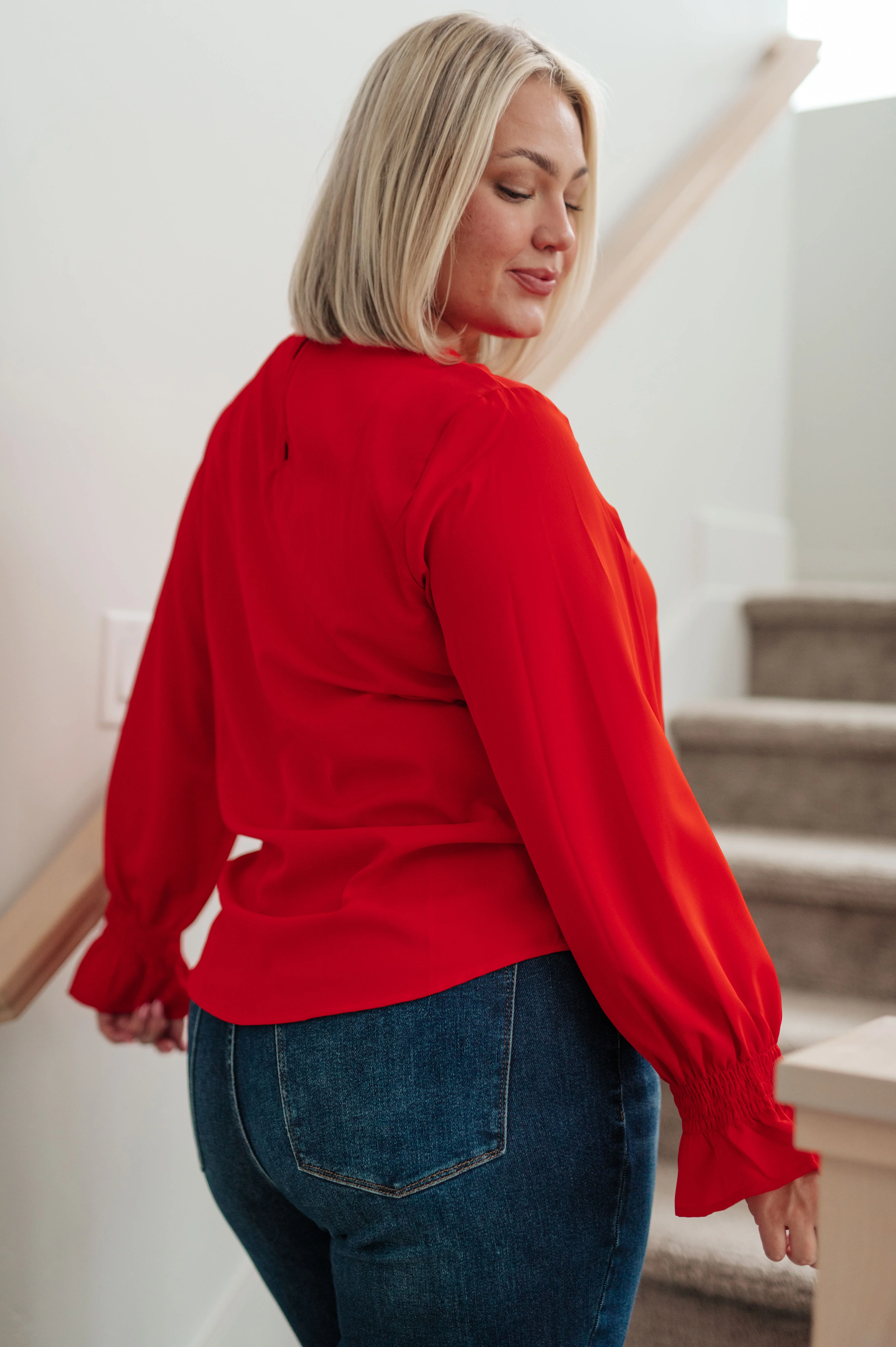 Peaceful Moments Smocked Sleeve Blouse in Red - 11/3/2023 - Image 8