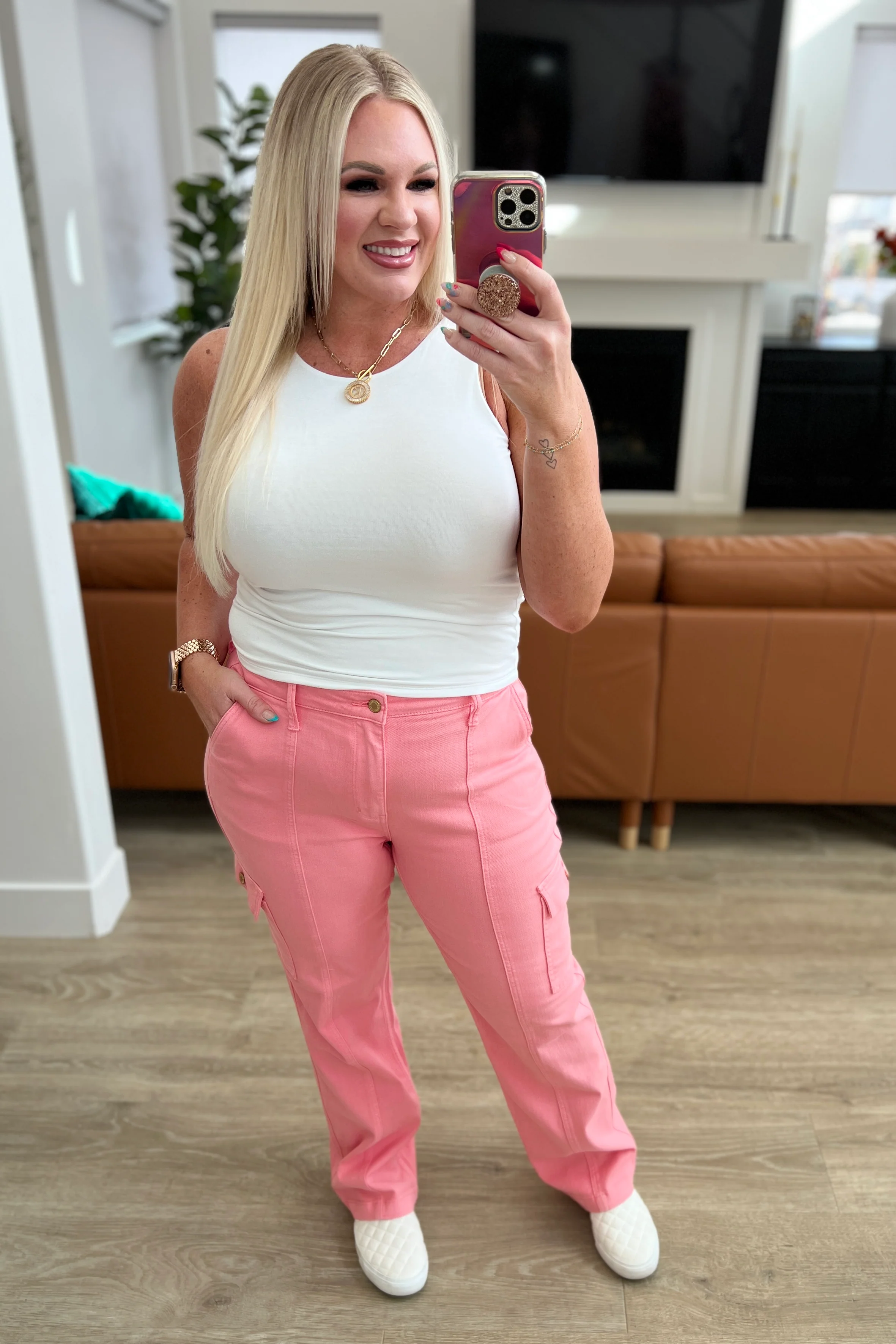 Peggy High Rise Cargo Straight Jeans in Pink - 2/7/2024 - Image 15