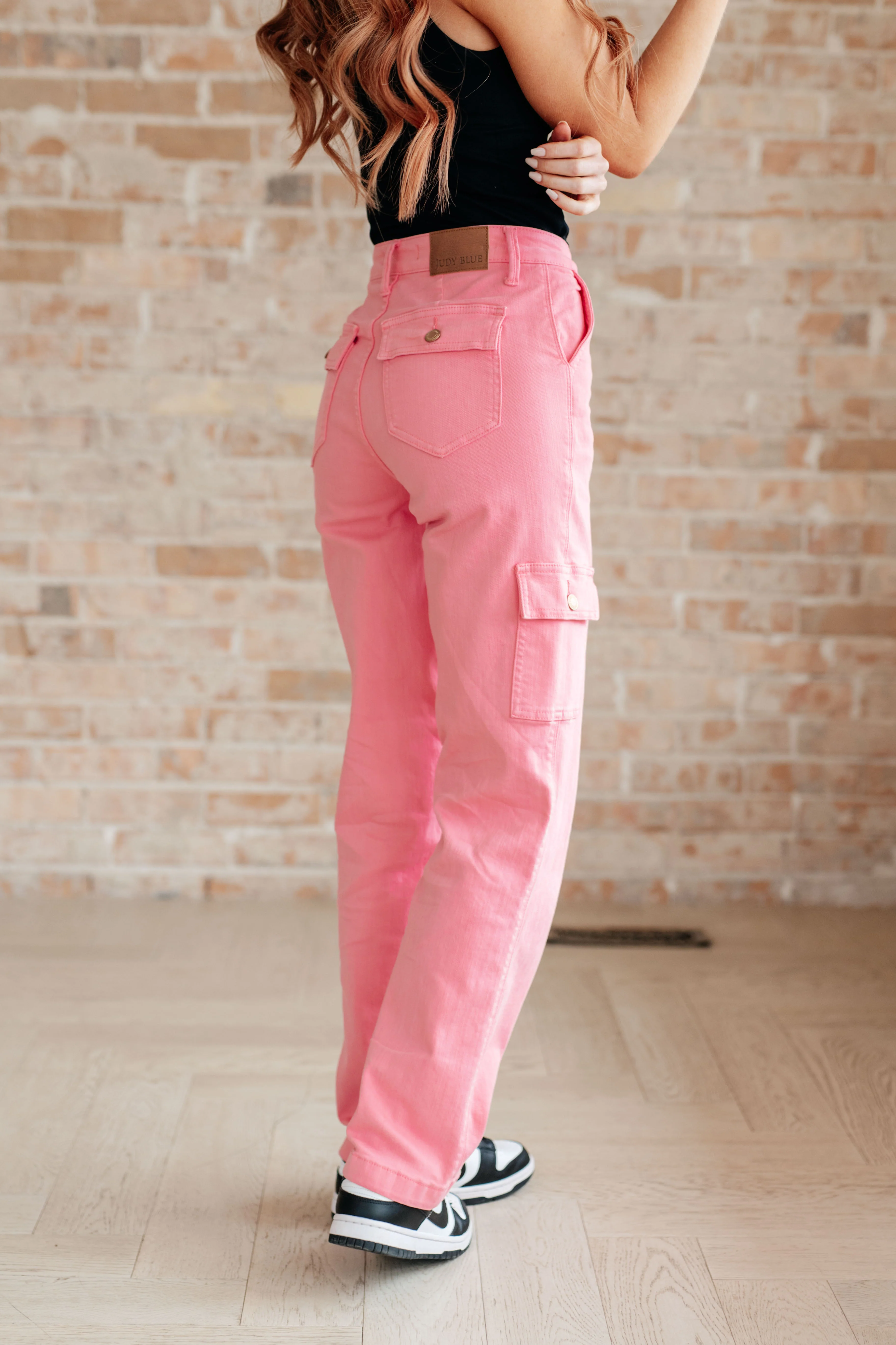 Peggy High Rise Cargo Straight Jeans in Pink - 2/7/2024 - Image 7