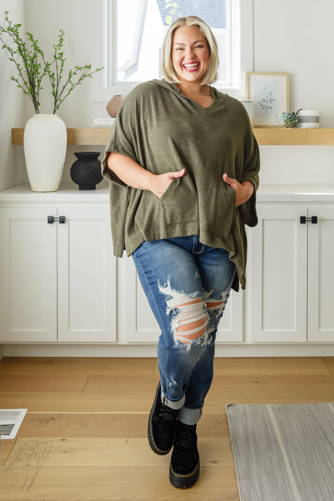 Perfectly Poised Hooded Poncho in Olive - 10/9/2025 - Image 5