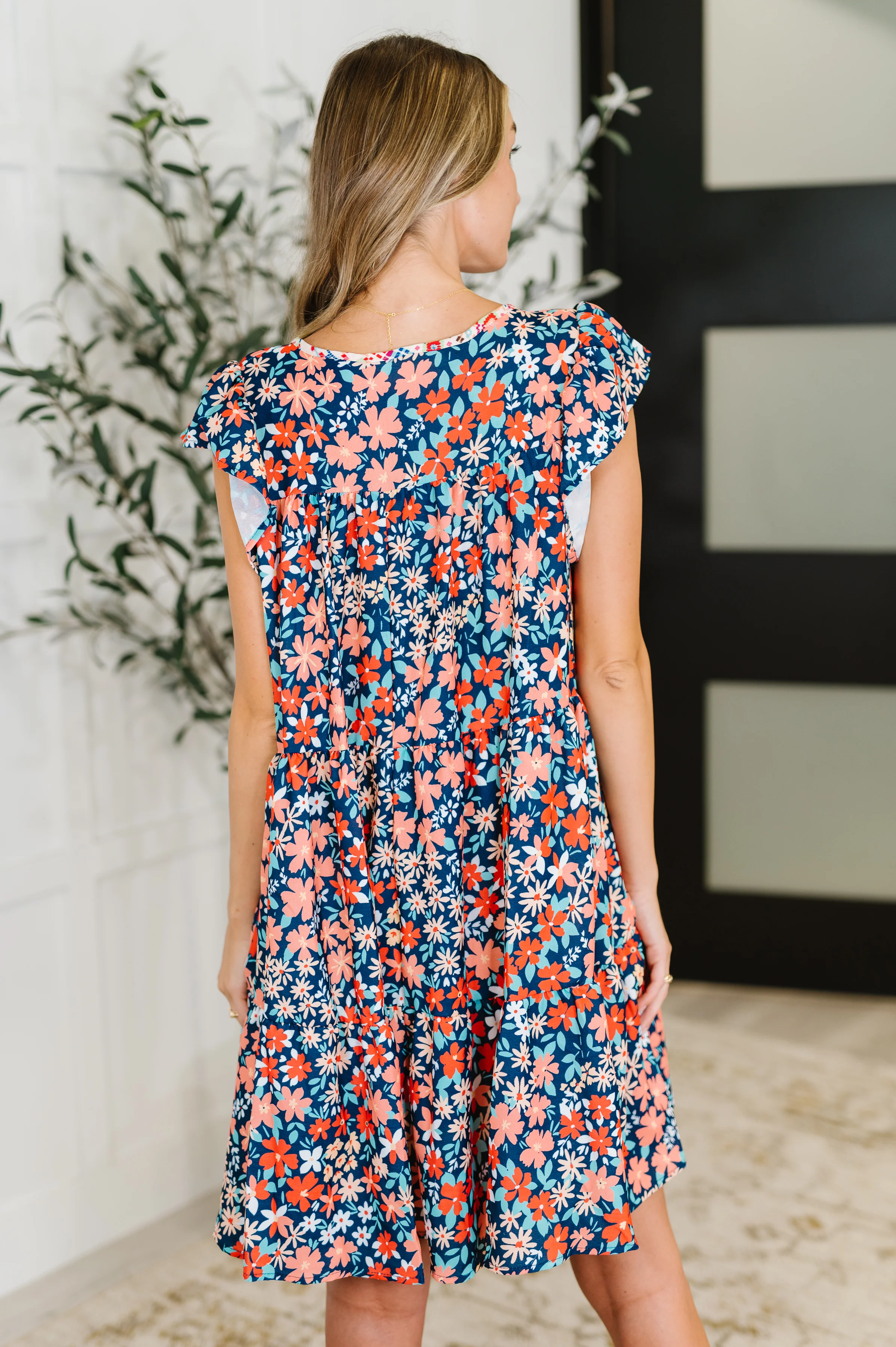 Petal to the Metal Flutter Sleeve Dress in Navy/Coral - 7/2/2026 - Image 6
