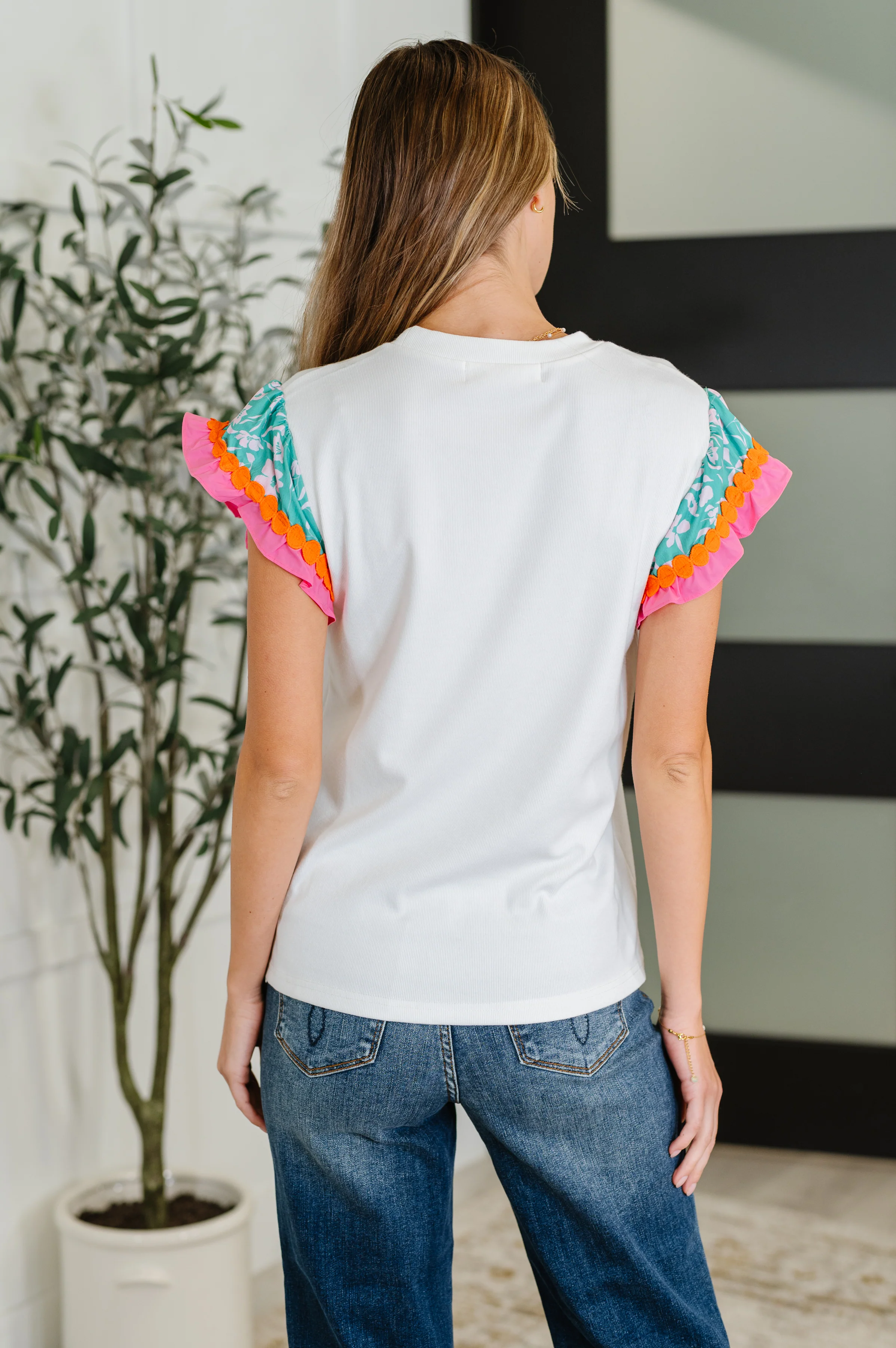 Petals & Poise Floral Flutter Sleeve Top in White - 6/25/2026 - Image 5