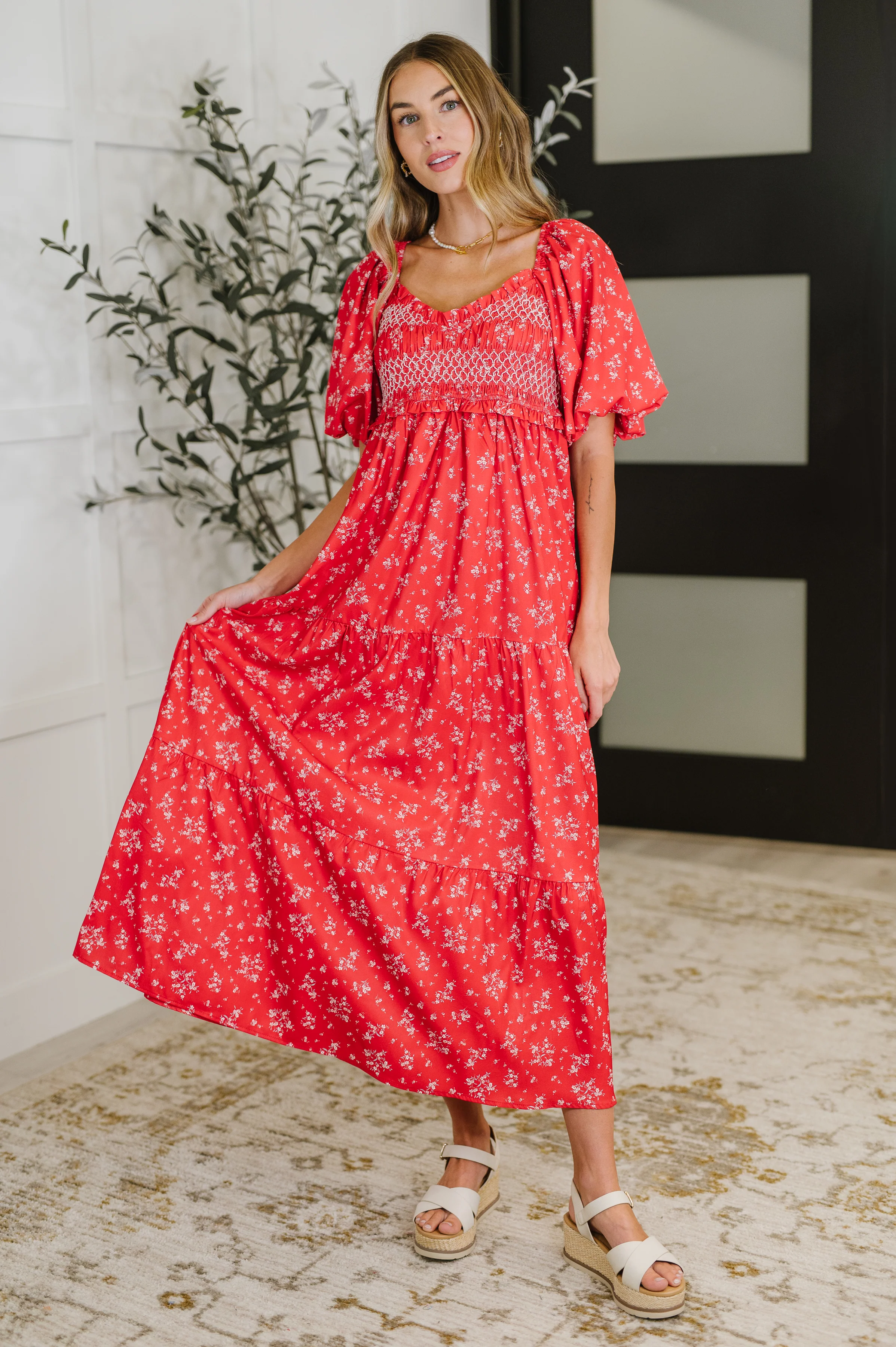 Petals & Promises V-Neck Dress in Red Multi - 6/24/2025 - Image 4