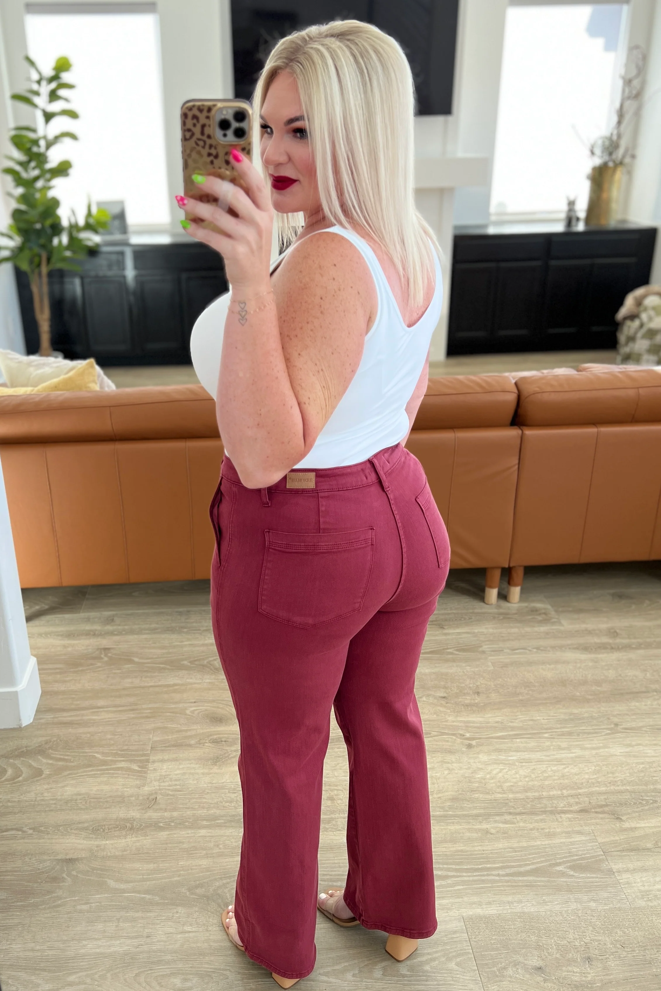Phoebe High Rise Front Seam Straight Jeans in Burgundy - 8/9/2023 - Image 14