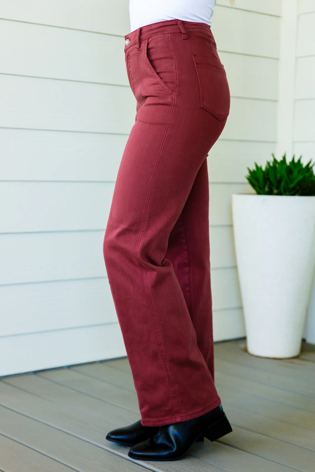 Phoebe High Rise Front Seam Straight Jeans in Burgundy - 8/9/2023 - Image 6
