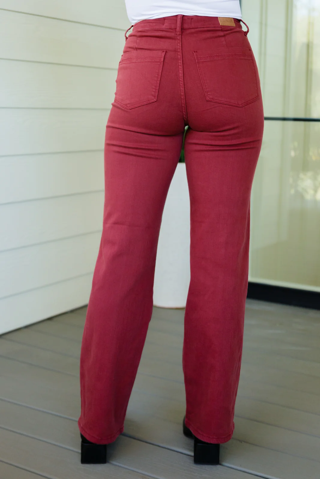 Phoebe High Rise Front Seam Straight Jeans in Burgundy - 8/9/2023 - Image 8