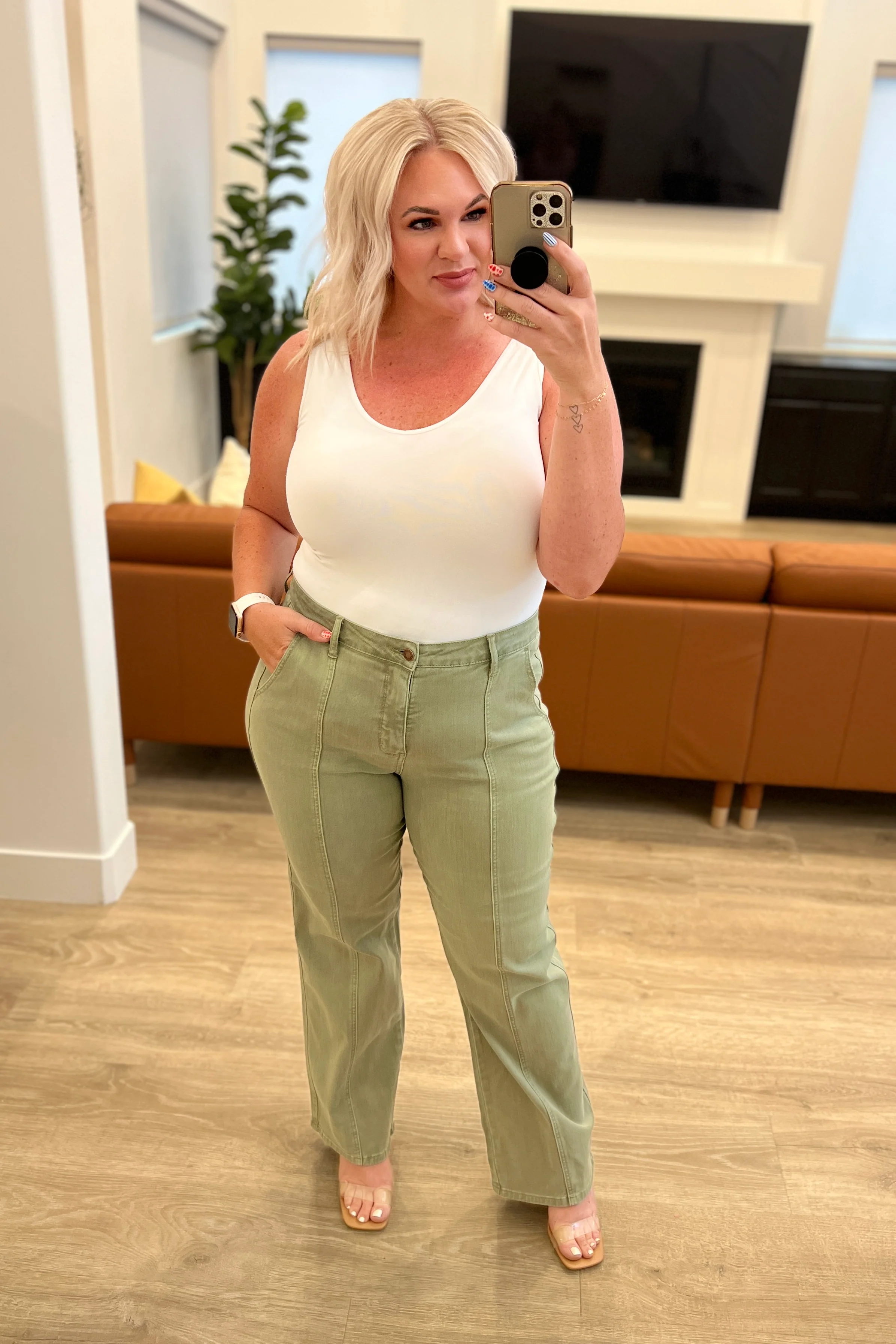 Phoebe High Rise Front Seam Straight Jeans in Sage - 8/2/2023 - Image 12