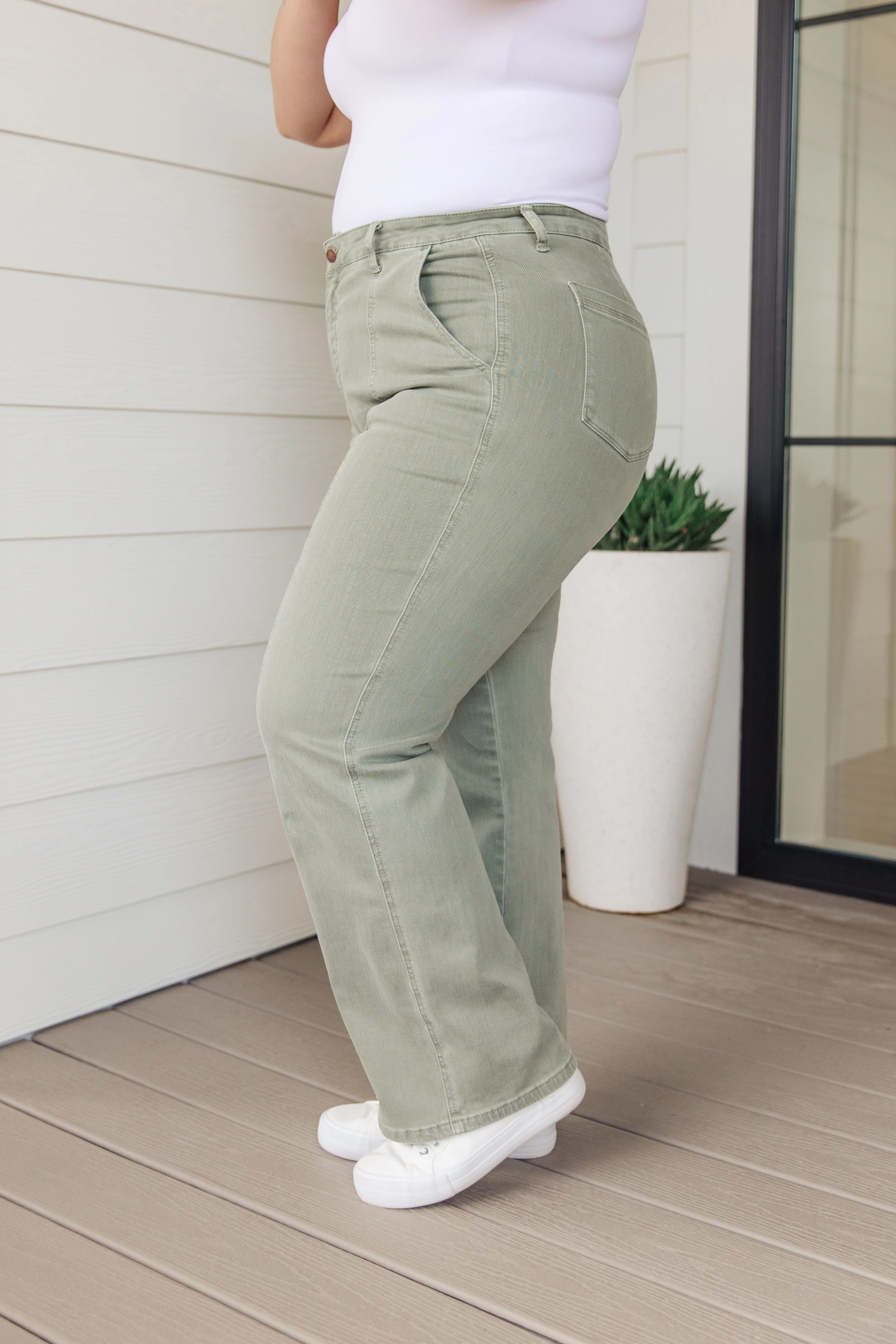 Phoebe High Rise Front Seam Straight Jeans in Sage - 8/2/2023 - Image 4