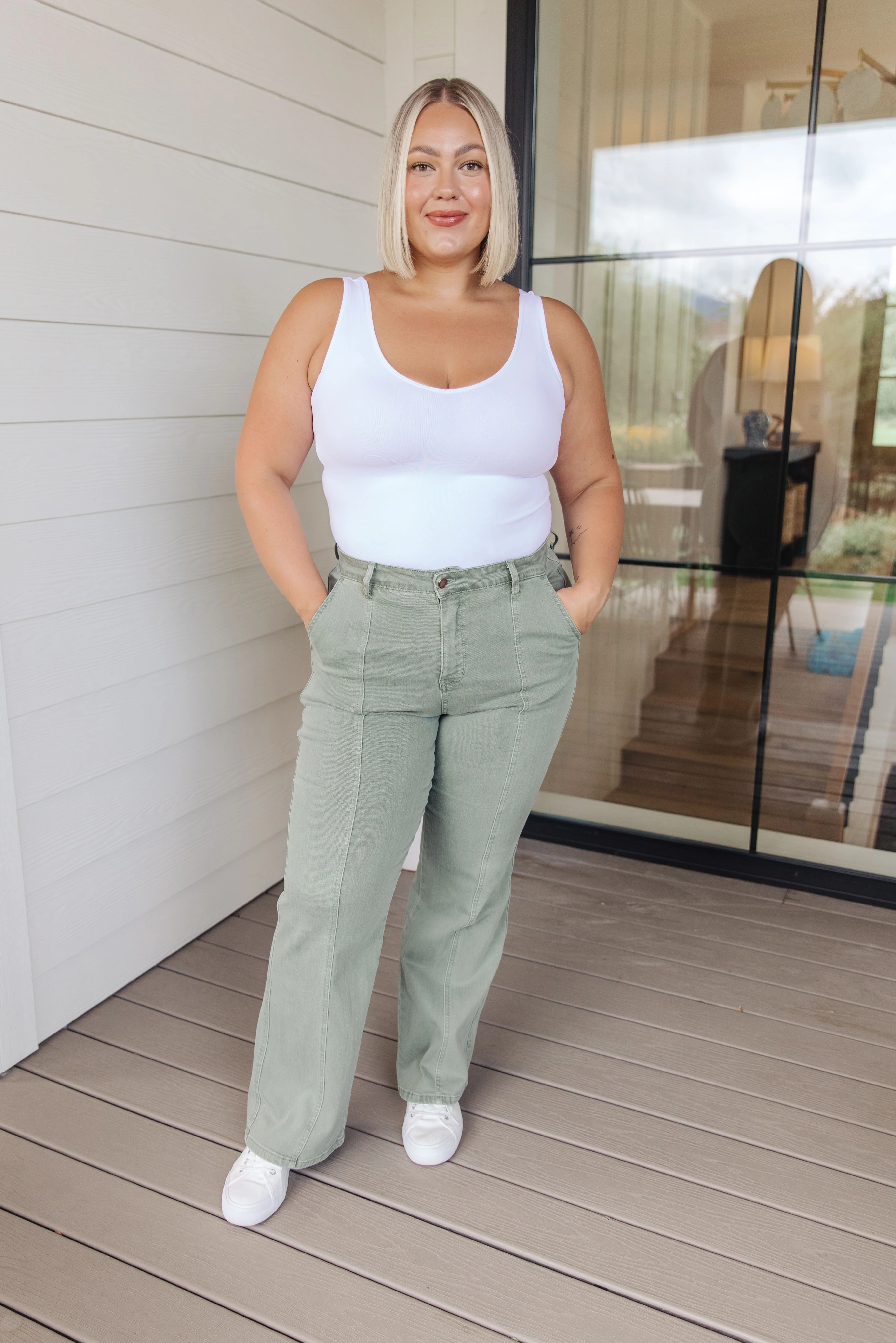 Phoebe High Rise Front Seam Straight Jeans in Sage - 8/2/2023 - Image 8