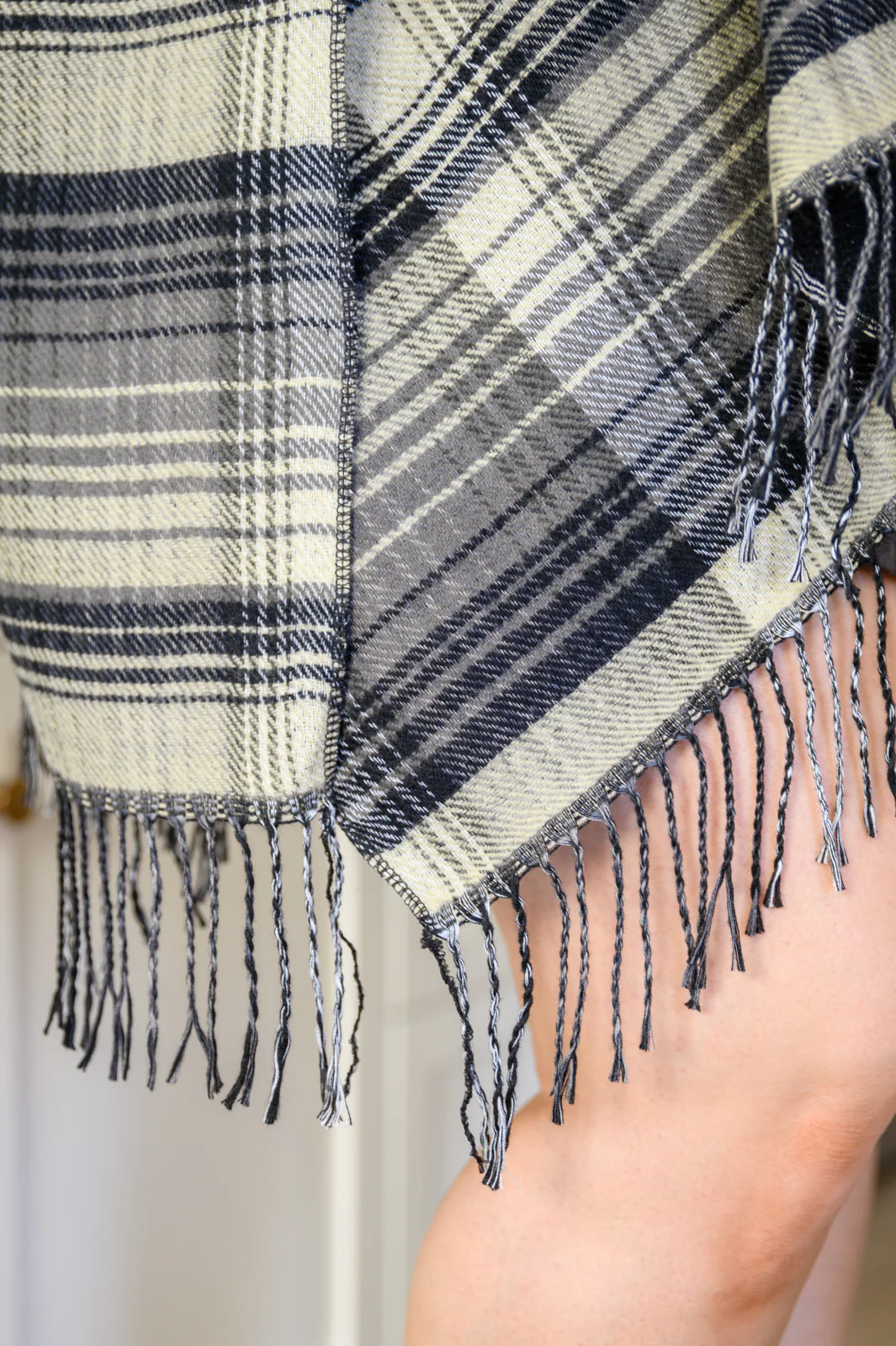 Plaid Fringe Trimmed Open Poncho in Black - 11/25/2022 - Image 9