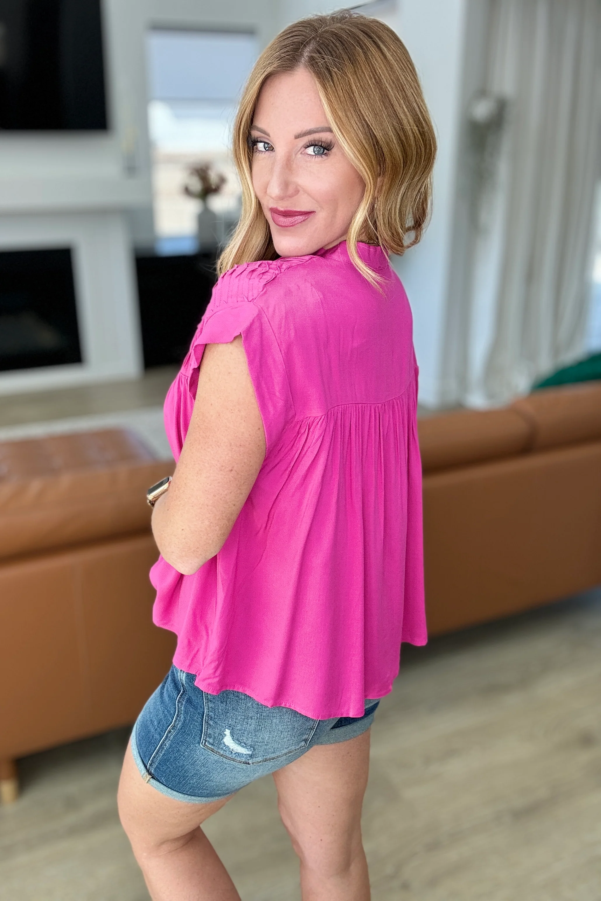 Pleat Detail Button Up Blouse in Hot Pink - 4/24/2024 - Image 4