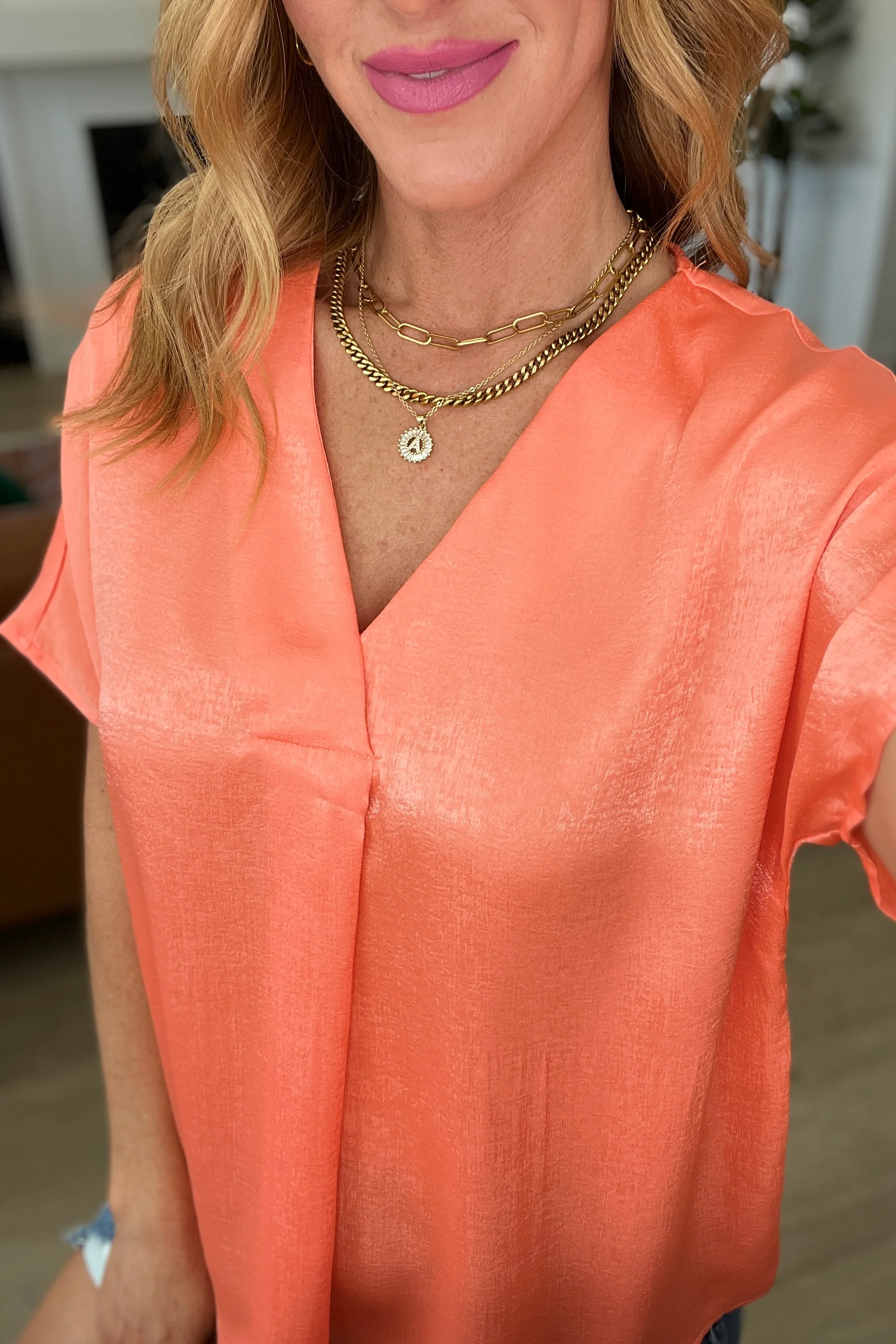 Pleat Front V-Neck Top in Persimmon - 3/6/2024 - Image 6