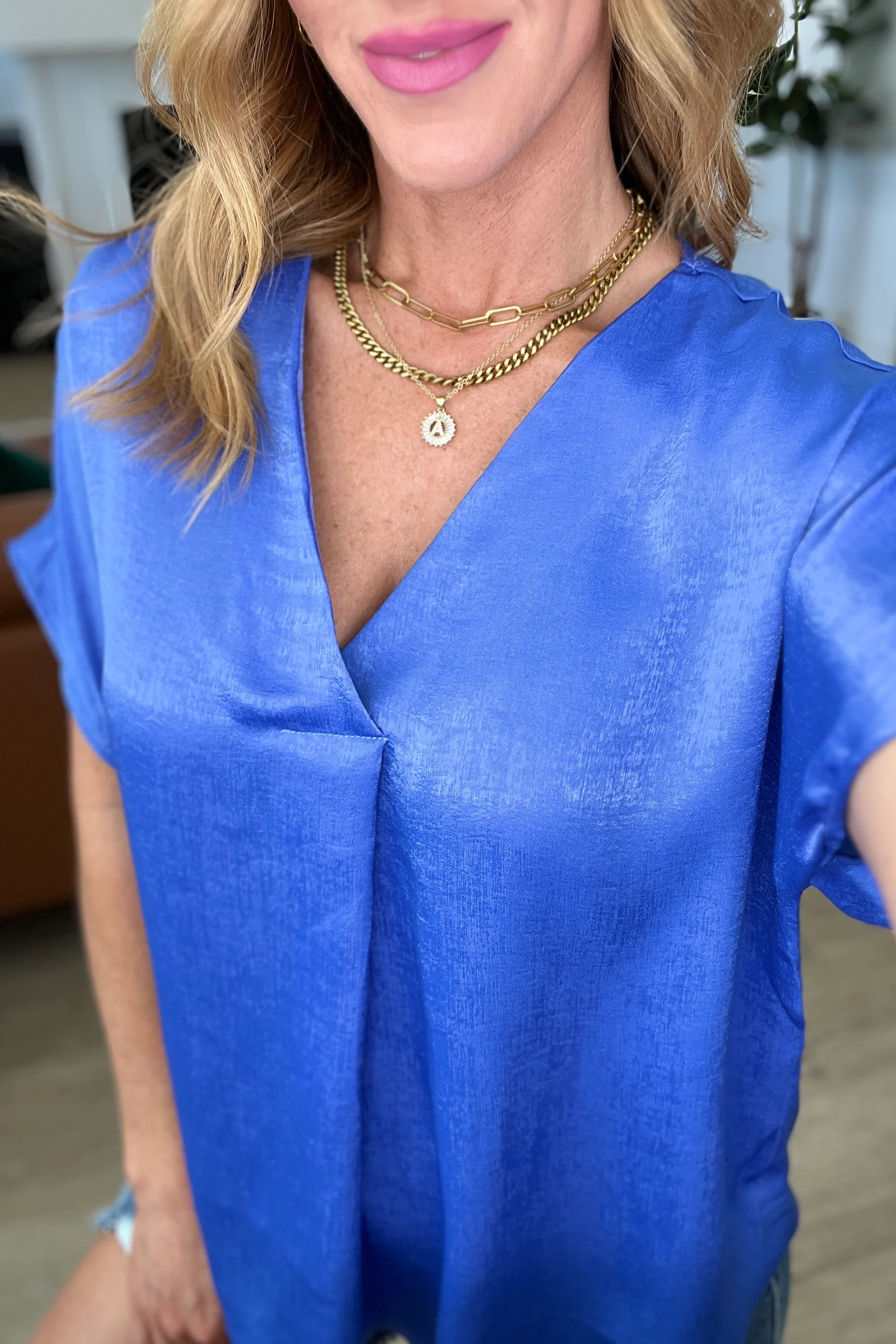 Pleat Front V-Neck Top in Royal Blue - 3/6/2024 - Image 6