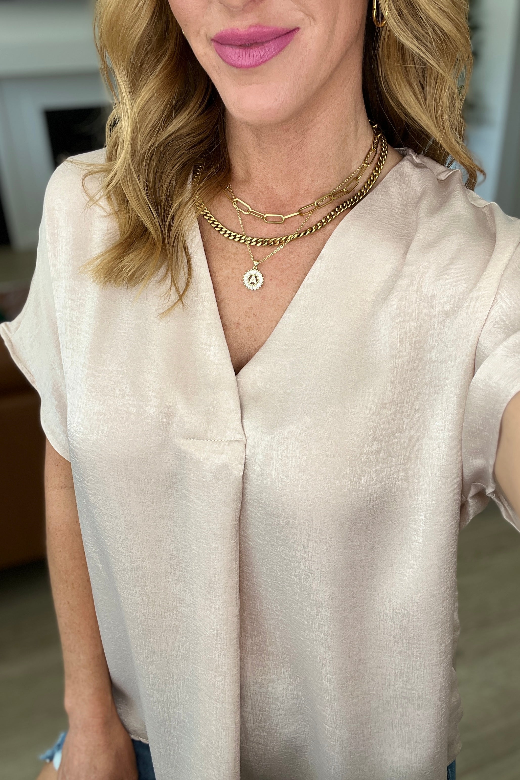 Pleat Front V-Neck Top in Taupe - 3/6/2024 - Image 3