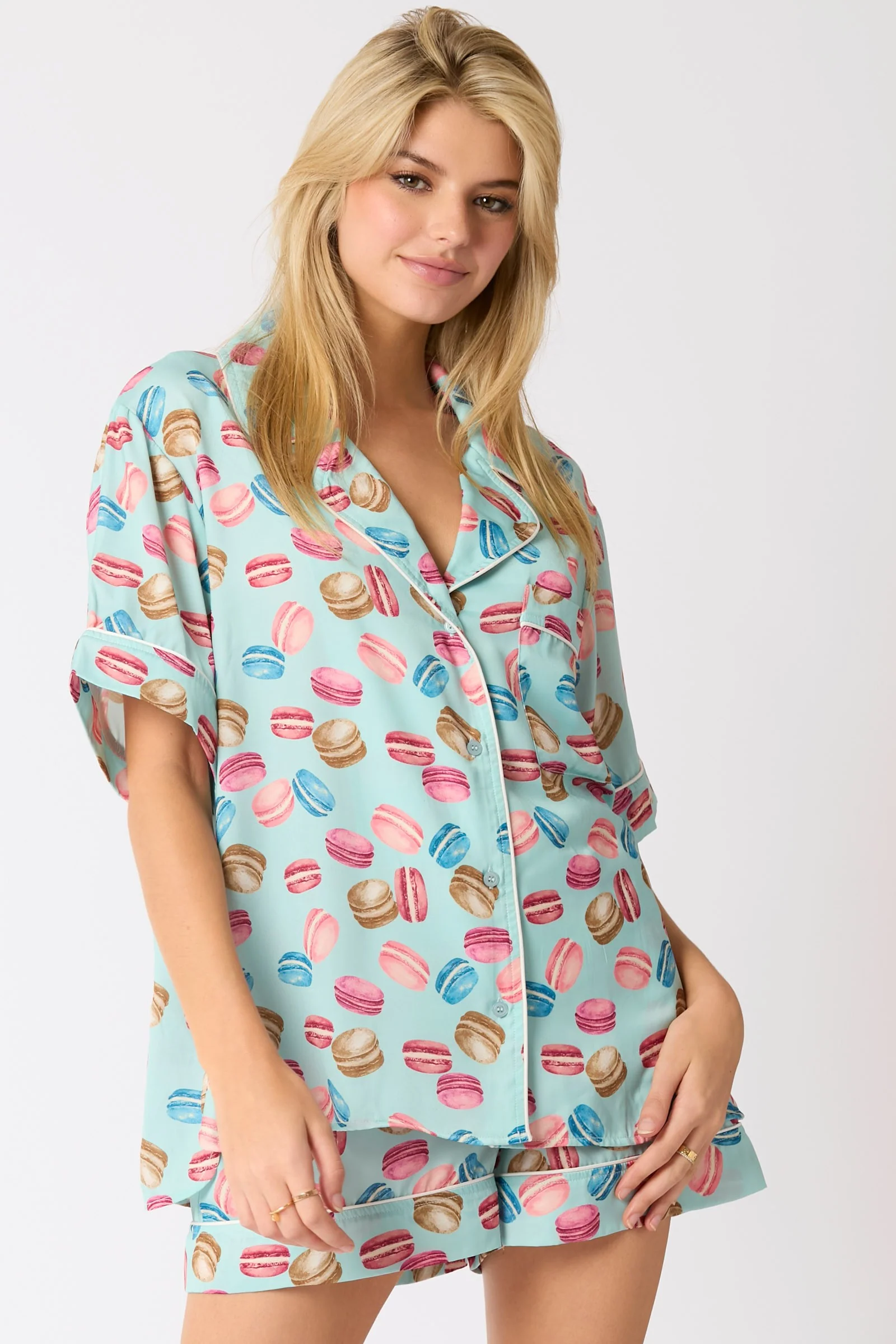 Poly Satin Macarons Printed Pajama Shirt - Image 4