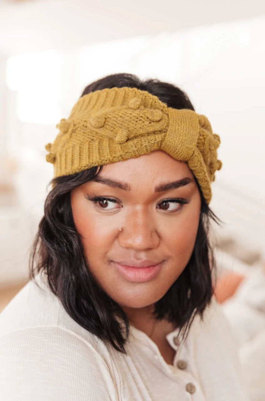 Pom Knit Head Wrap in Mustard - 10/28/2021
