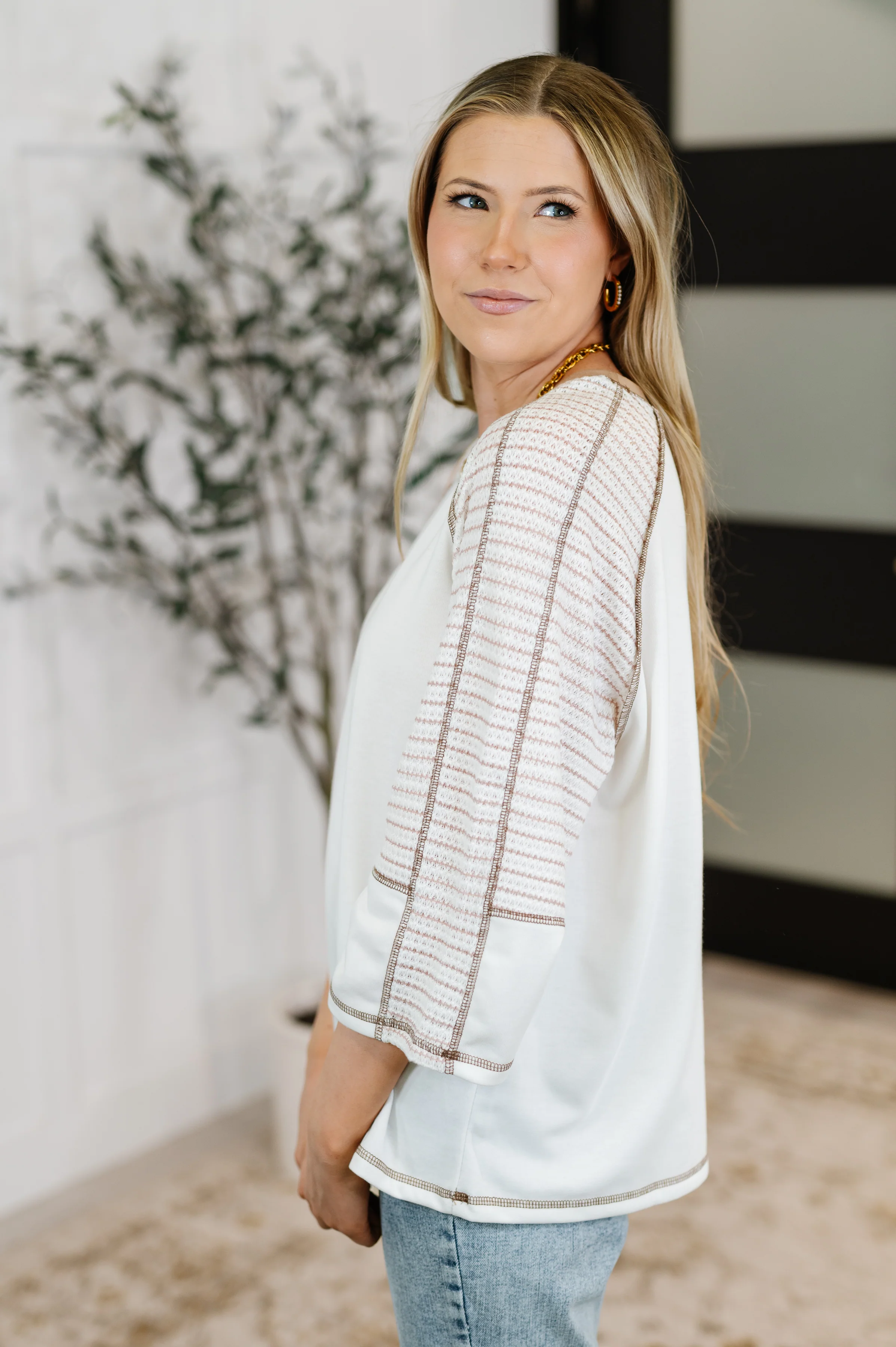 Preoccupied Striped Sleeve Top in Tan - 6/19/2025 - Image 3