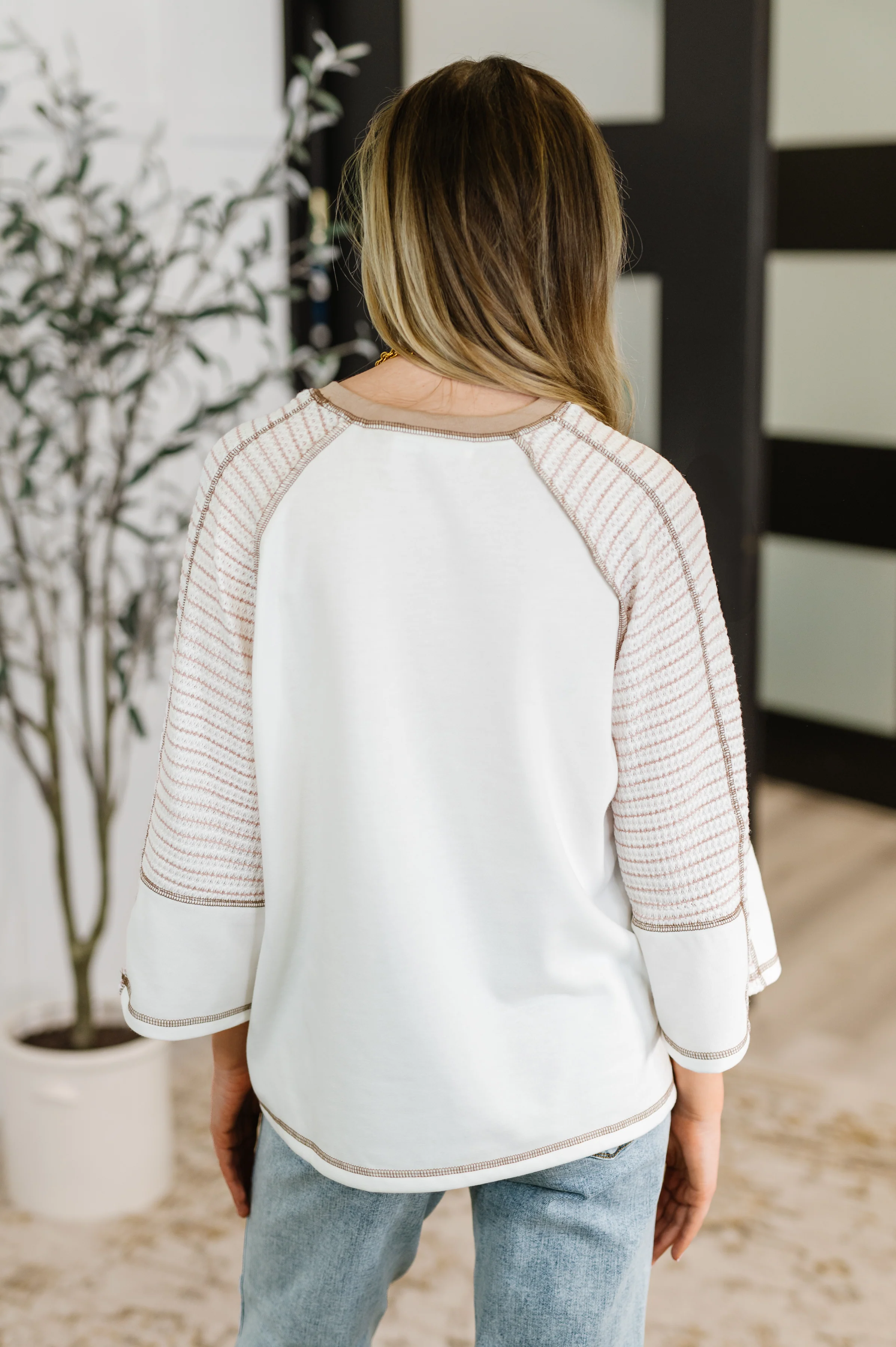 Preoccupied Striped Sleeve Top in Tan - 6/19/2025 - Image 4