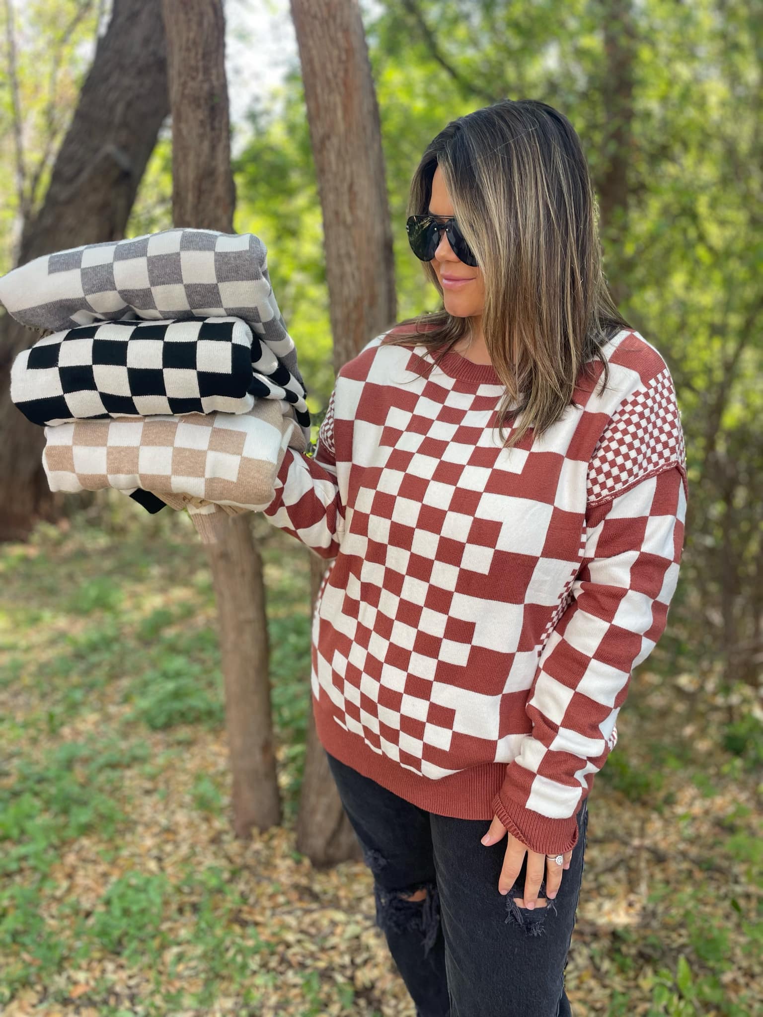 All Checkered Out Sweater in Four Colors - RTS