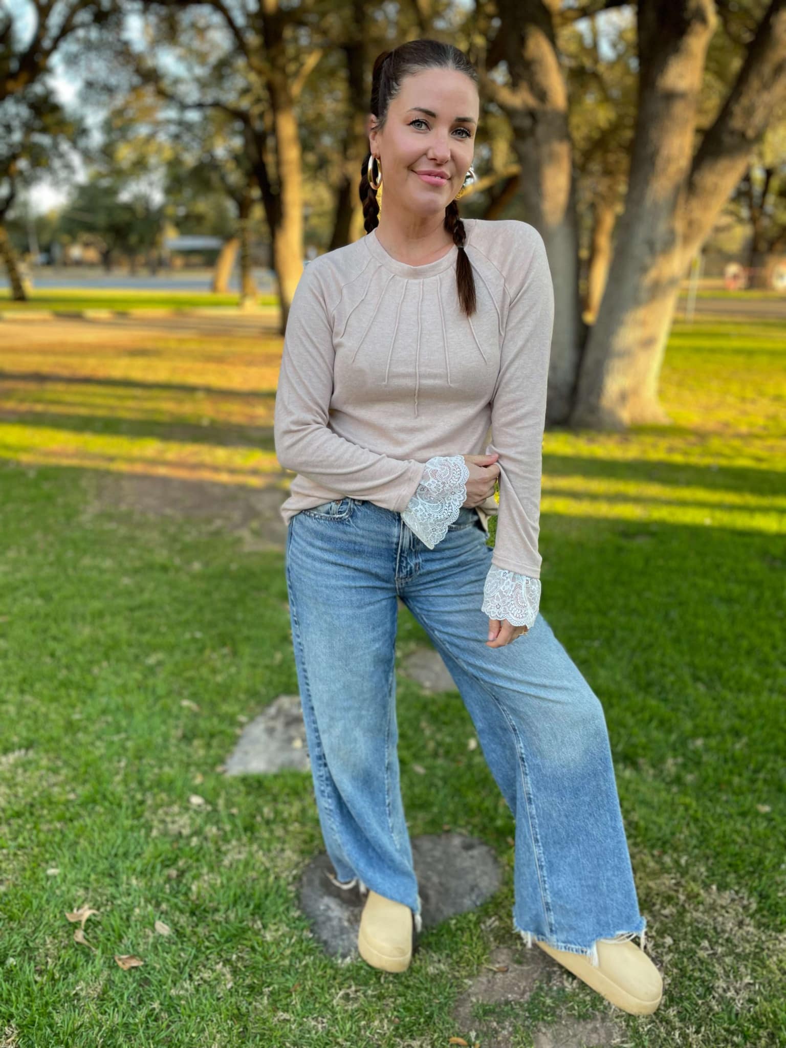 PREORDER: Beauty In The Details Lace Cuff Top in Two Colors - Image 2