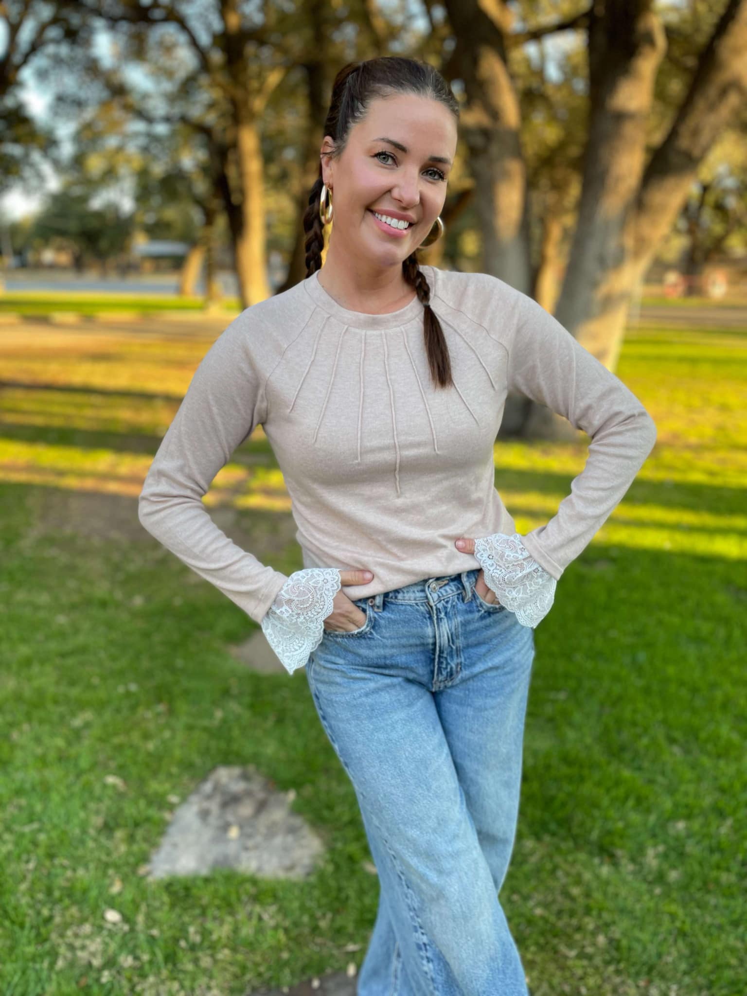 PREORDER: Beauty In The Details Lace Cuff Top in Two Colors - Image 3