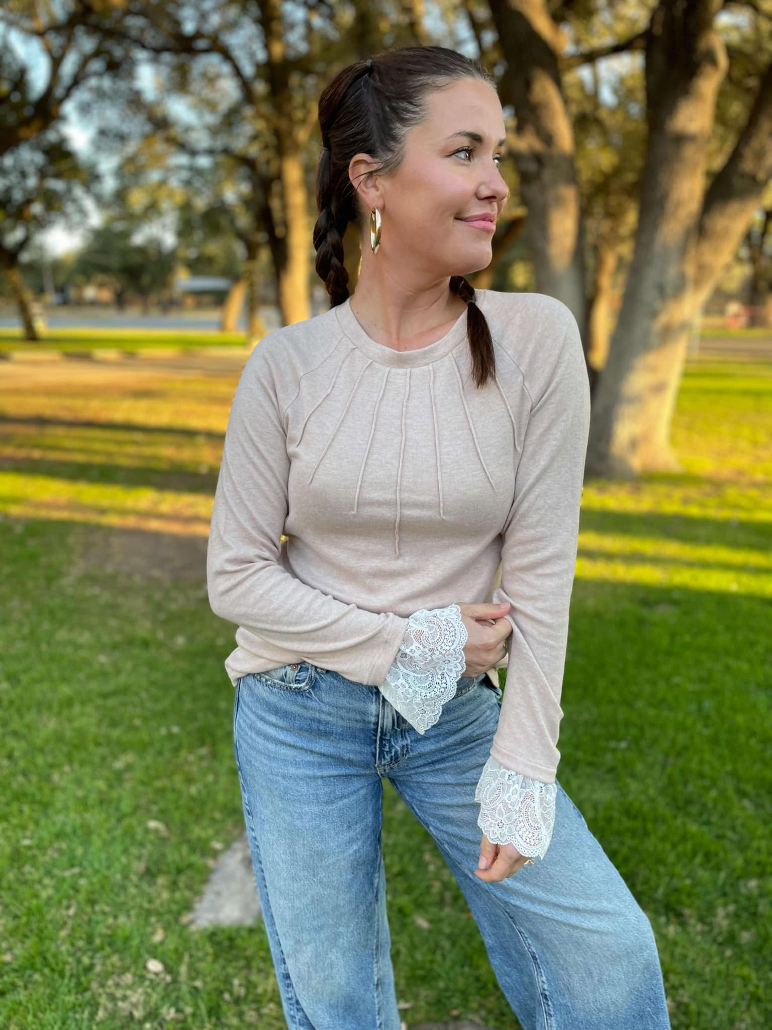 PREORDER: Beauty In The Details Lace Cuff Top in Two Colors - Image 4