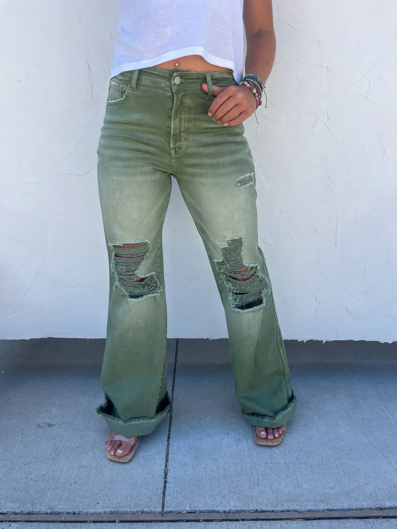 Blakeley Distressed Jeans In Olive and Camel - RTS - Image 6
