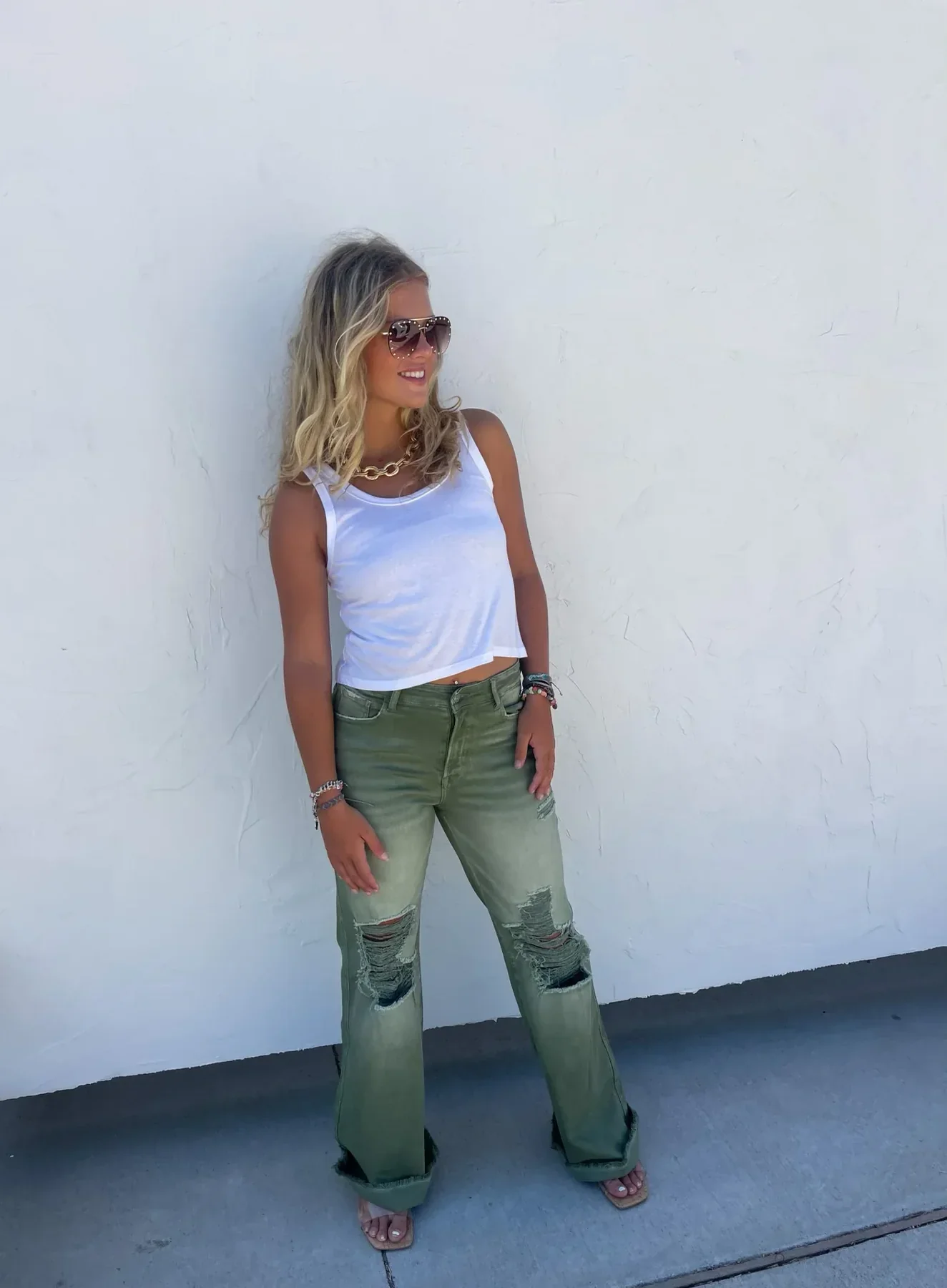 Blakeley Distressed Jeans In Olive and Camel - RTS - Image 8