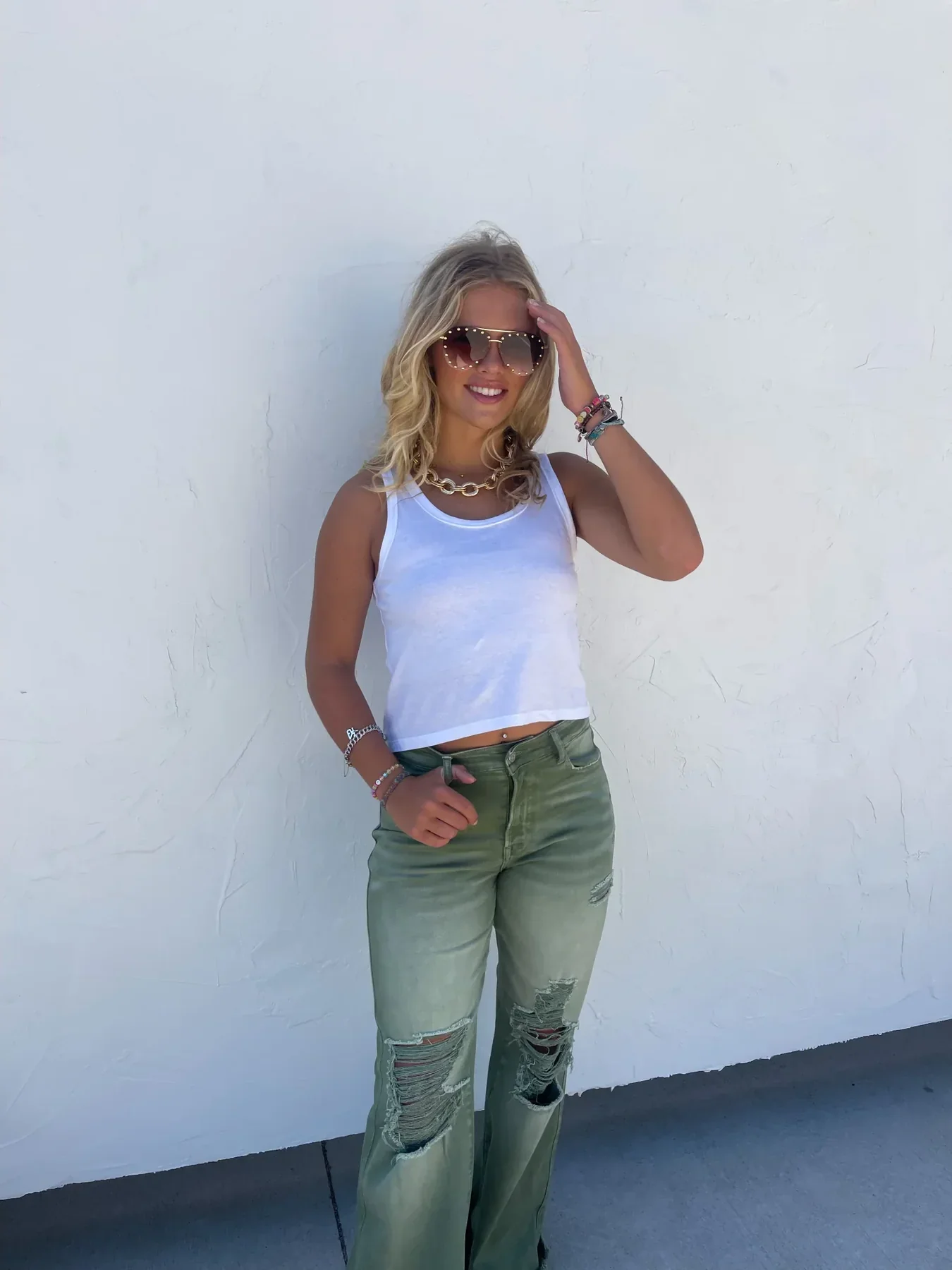 Blakeley Distressed Jeans In Olive and Camel - RTS - Image 9