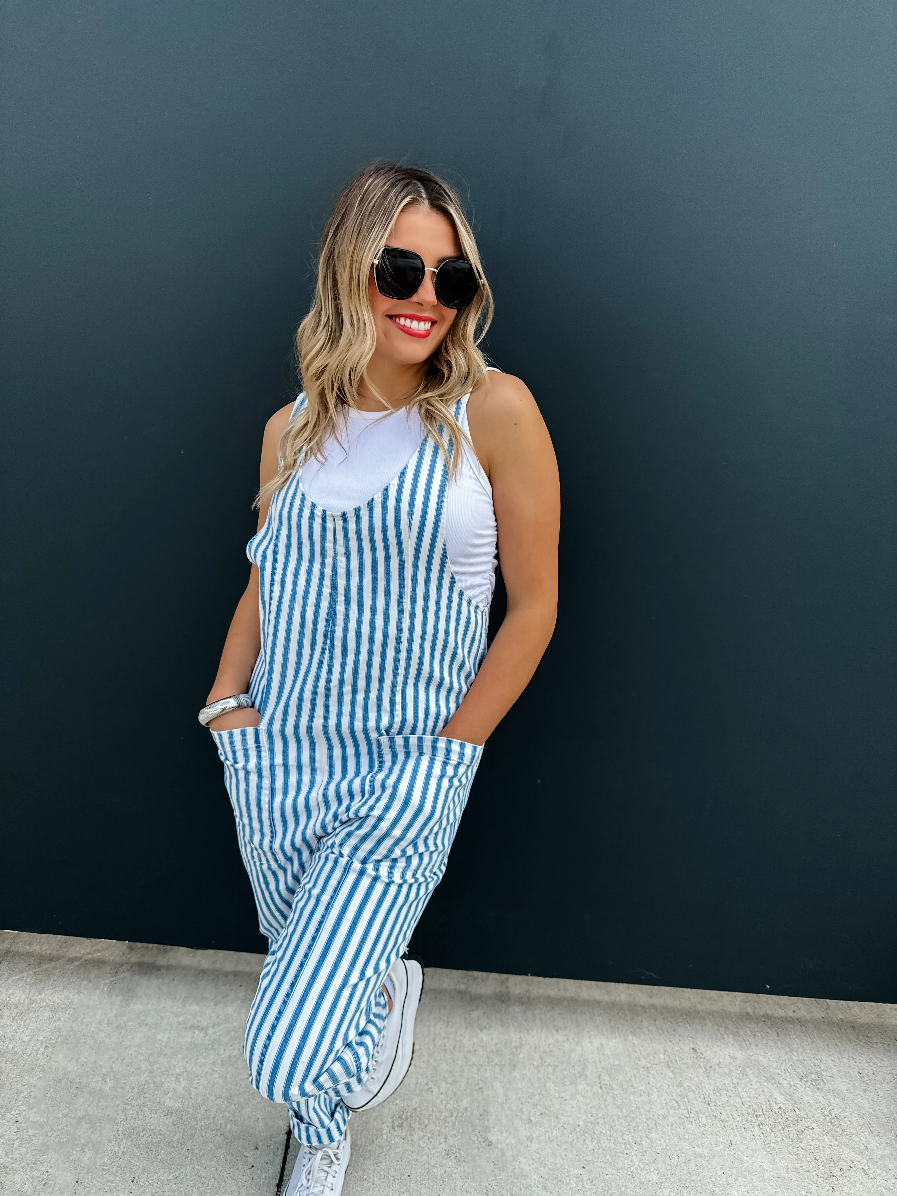 PREORDER: Blue Stripe Britte Romper Overalls - Image 5