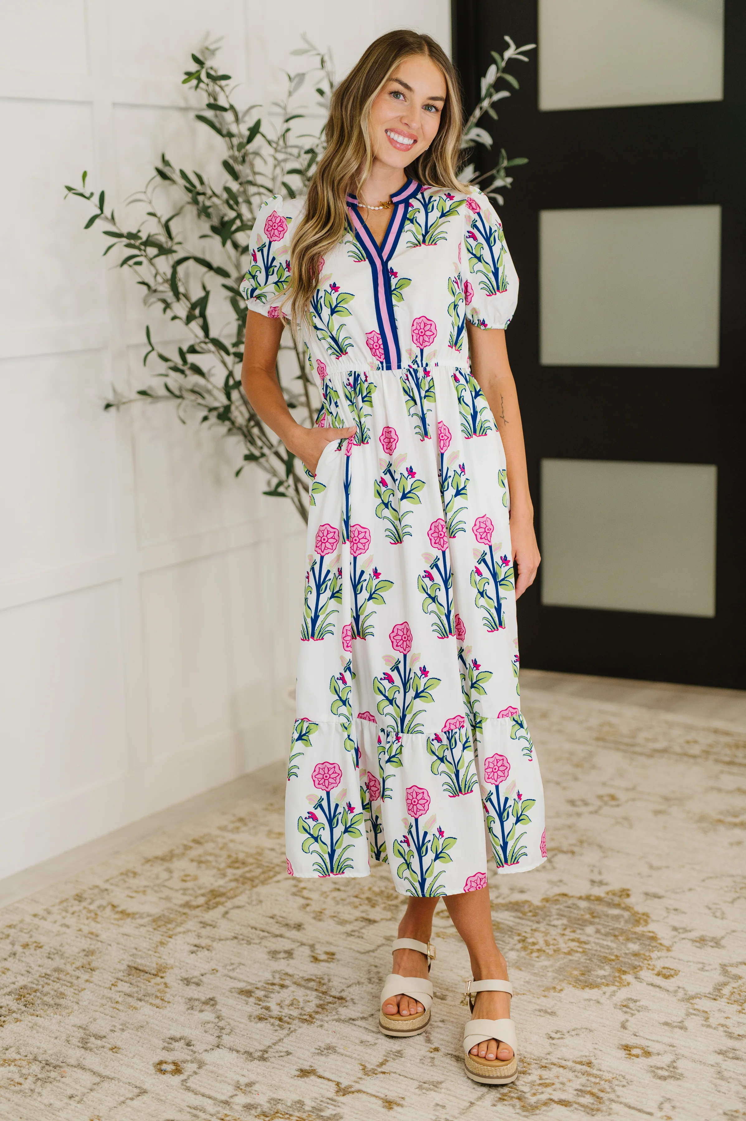 PREORDER: Boho V-Neck Balloon Sleeve Dress in Floral Print - Ships in 2-3 weeks - Image 4