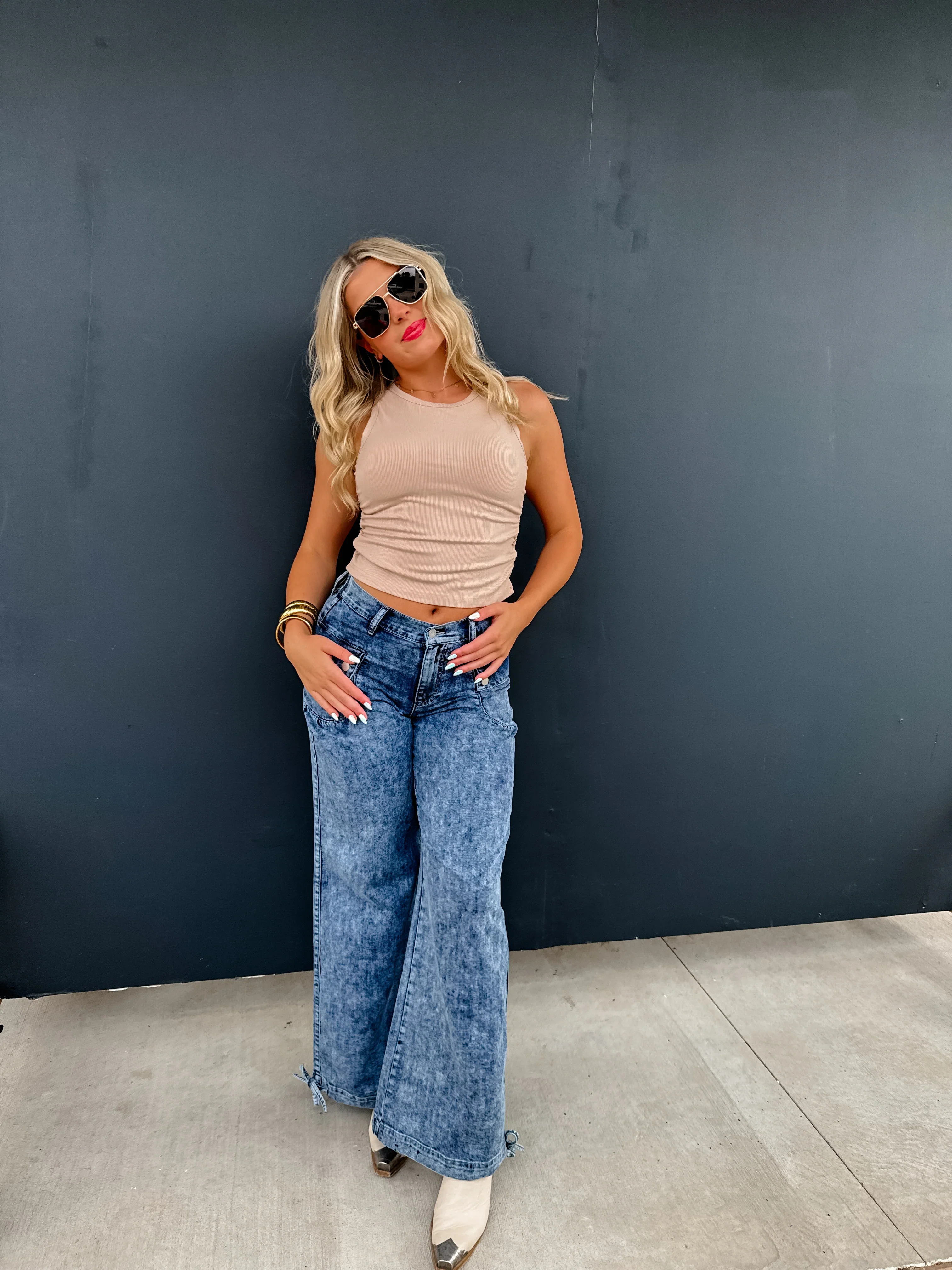 PREORDER: Charlie Cinch Hem Wide Leg Jeans - Image 11