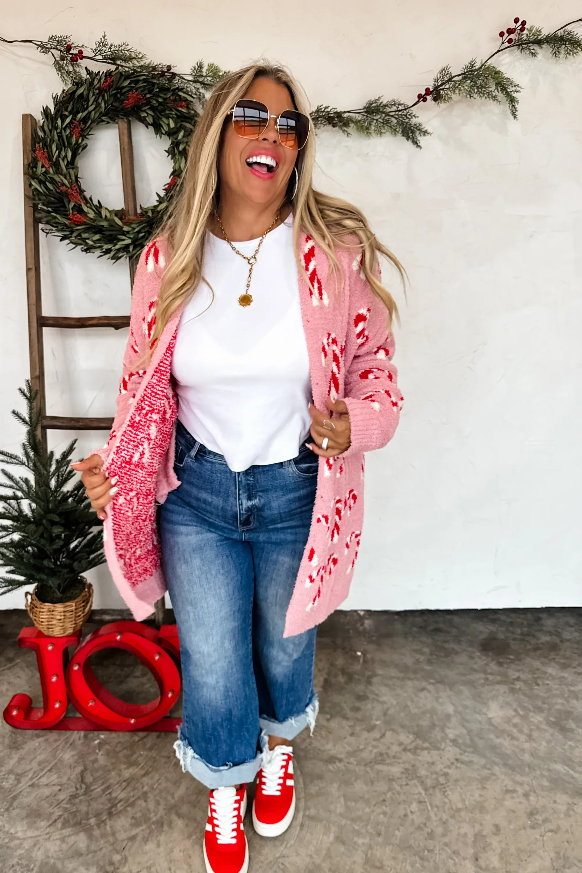 PREORDER: Christmas Cloud Cardigan Candy Cane - Image 3