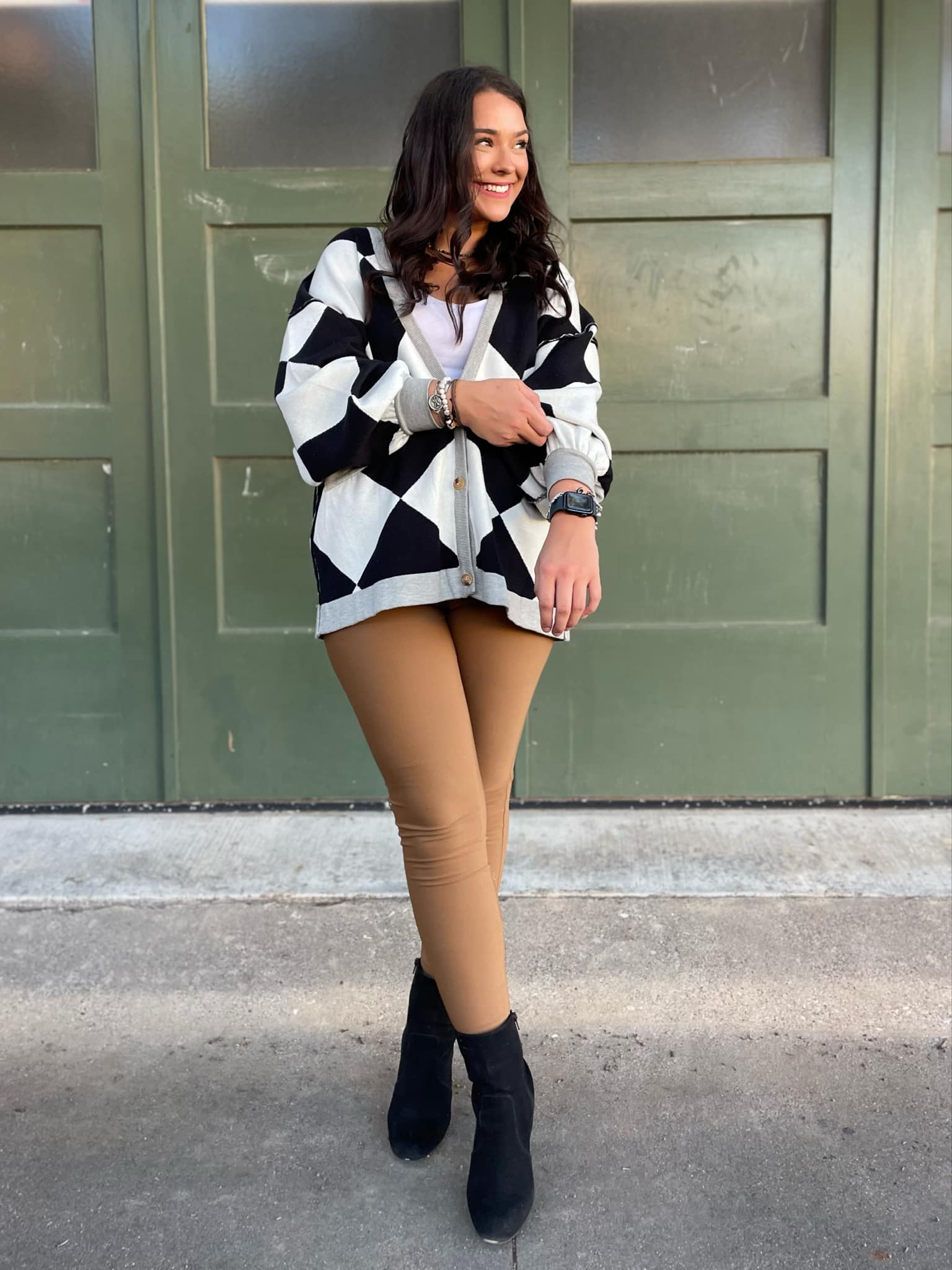 PREORDER: Contrast Trim Cardigan in Black Checkers - Image 11
