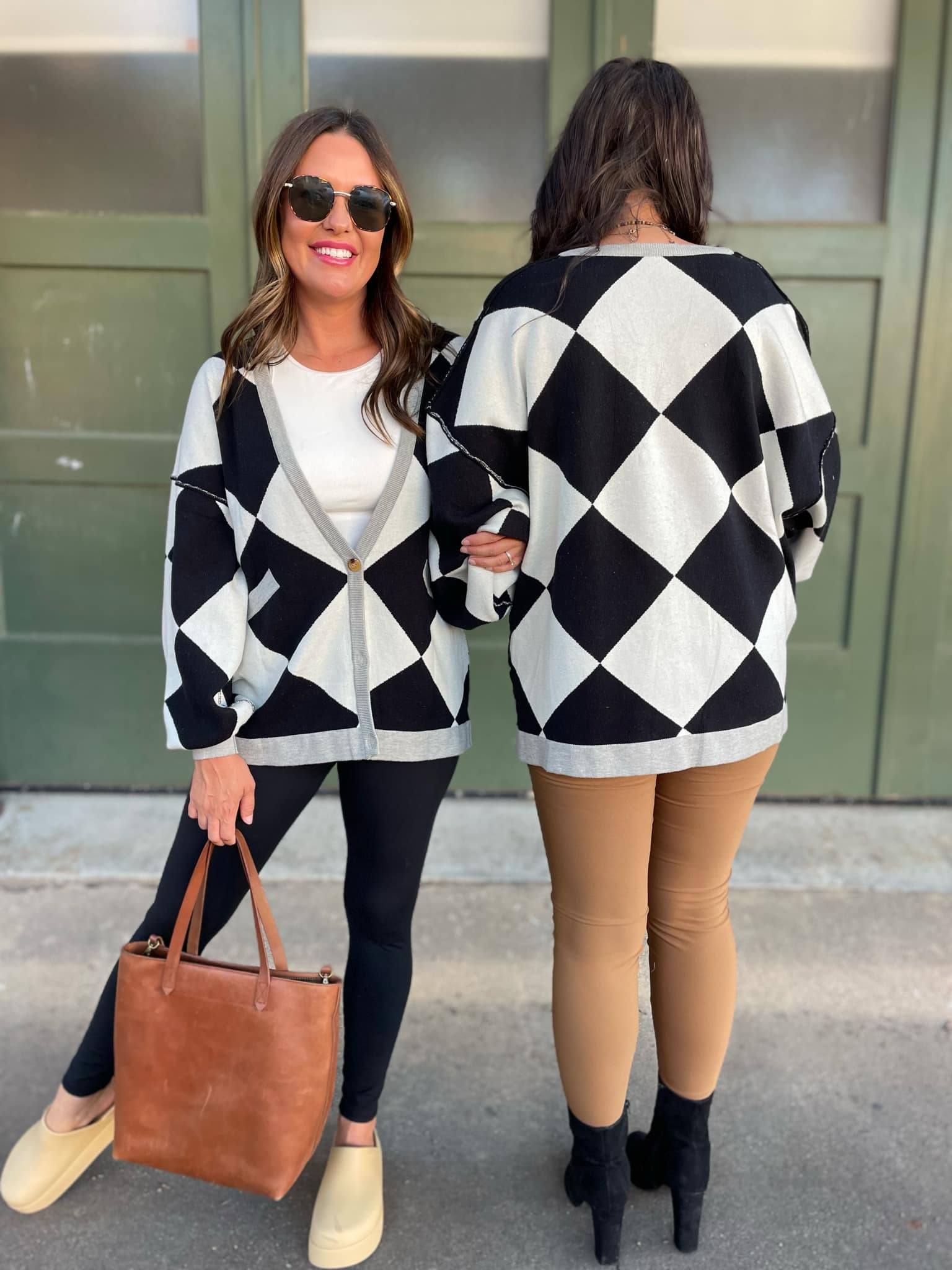 PREORDER: Contrast Trim Cardigan in Black Checkers - Image 6
