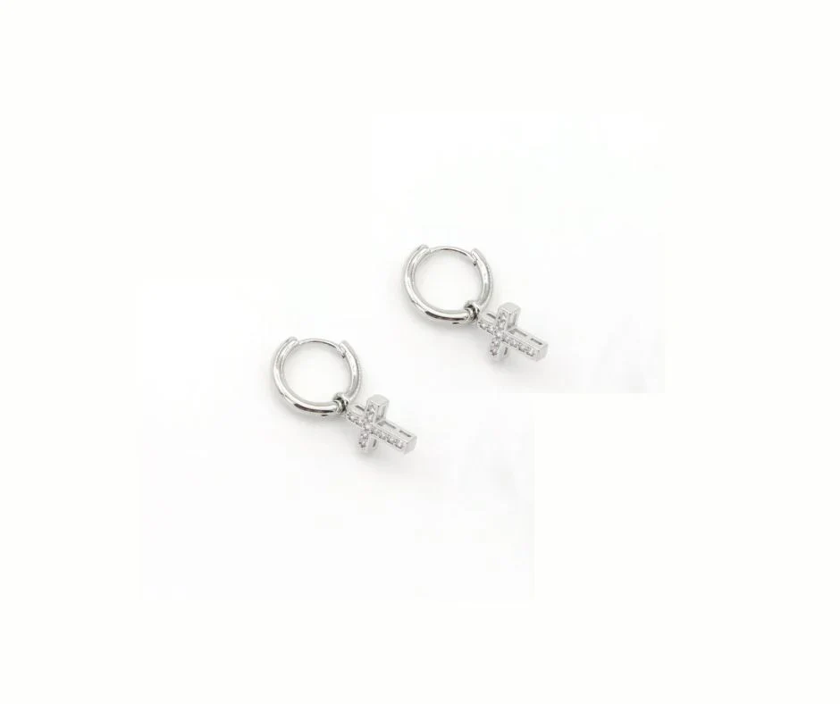 PREORDER: Crystal Cross Charm Huggies in Two Colors - Image 3