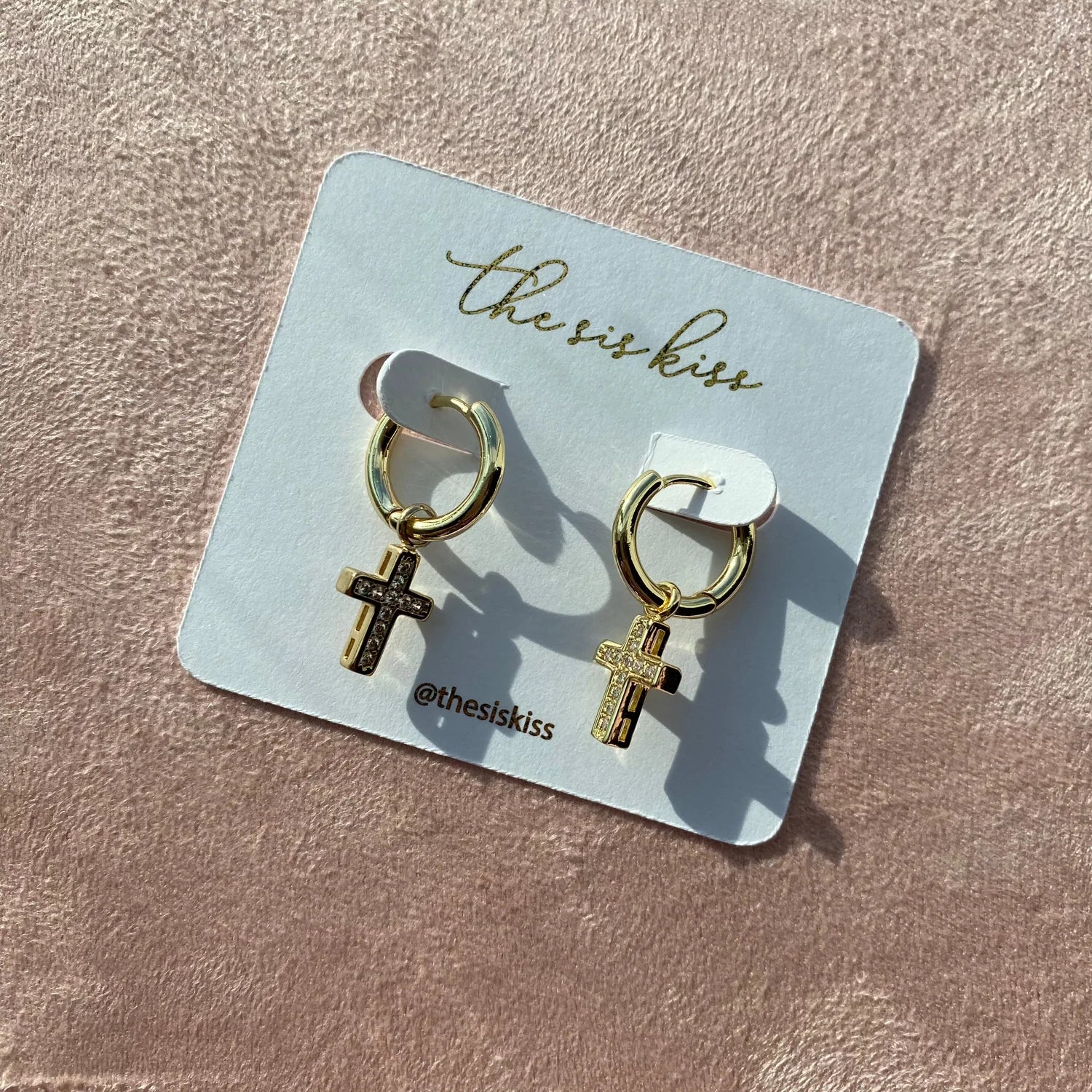 PREORDER: Crystal Cross Charm Huggies in Two Colors - Image 4