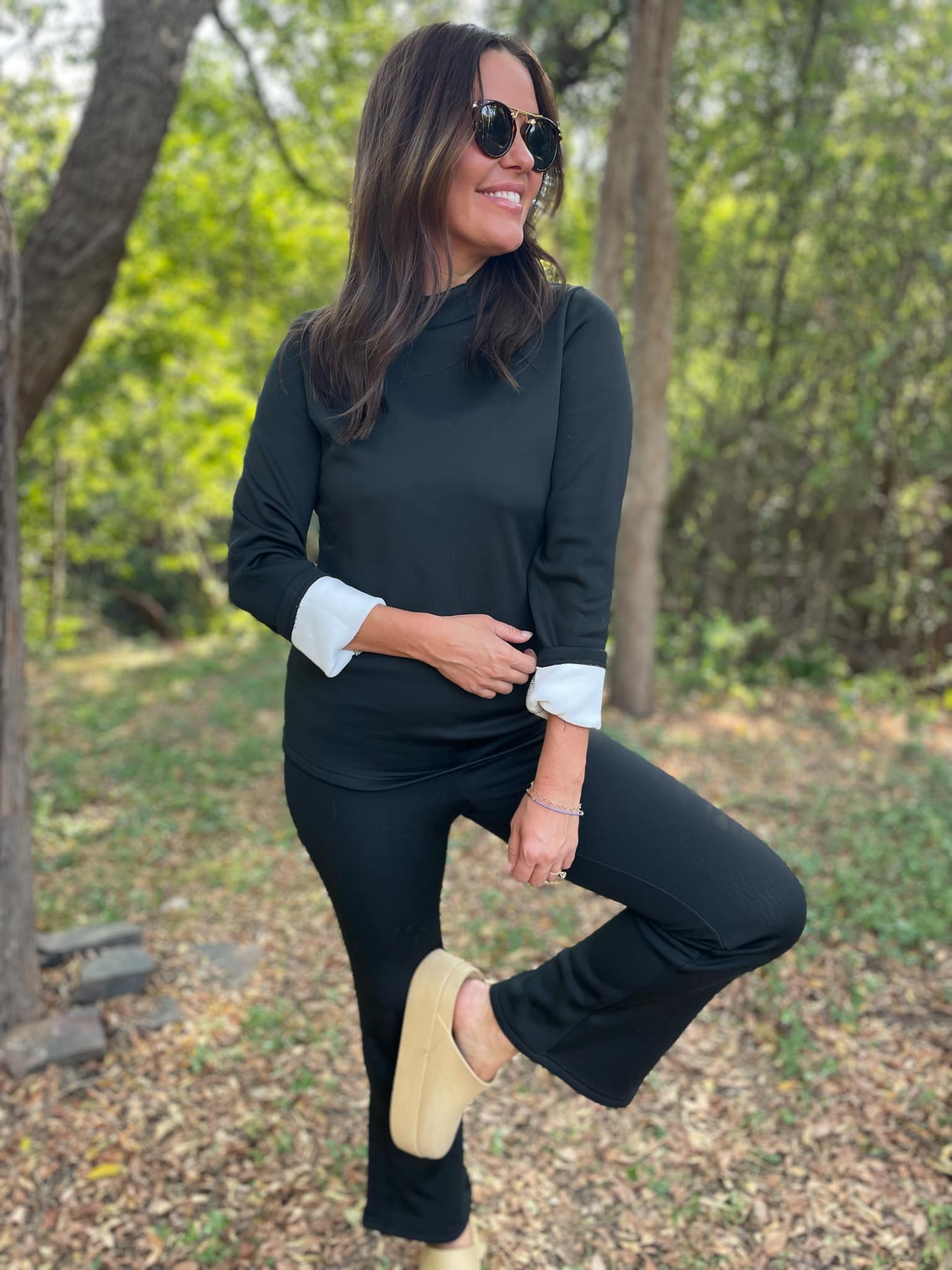 PREORDER: Cuddle Up Fleece Lined Flares in Black - Image 3